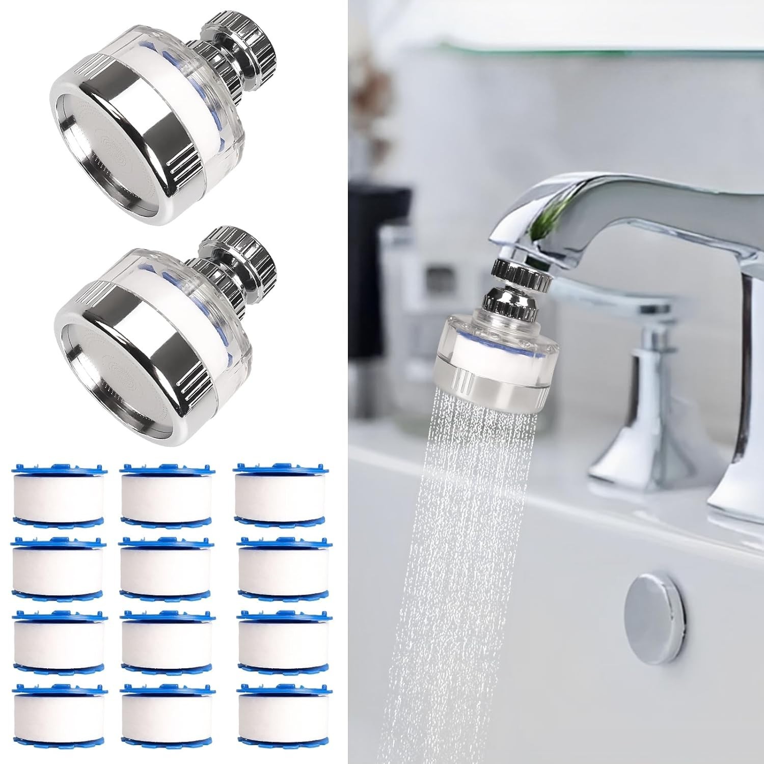 Filtro de Agua para Grifo 14PCS Giratorio 360° Purificador Universal Cocina