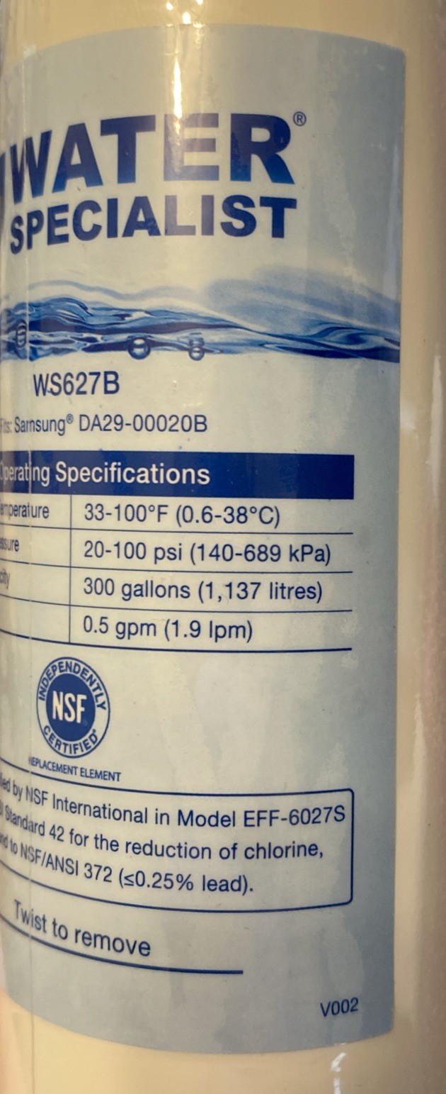 NEW unopened Waterspecialist WS627B water filter