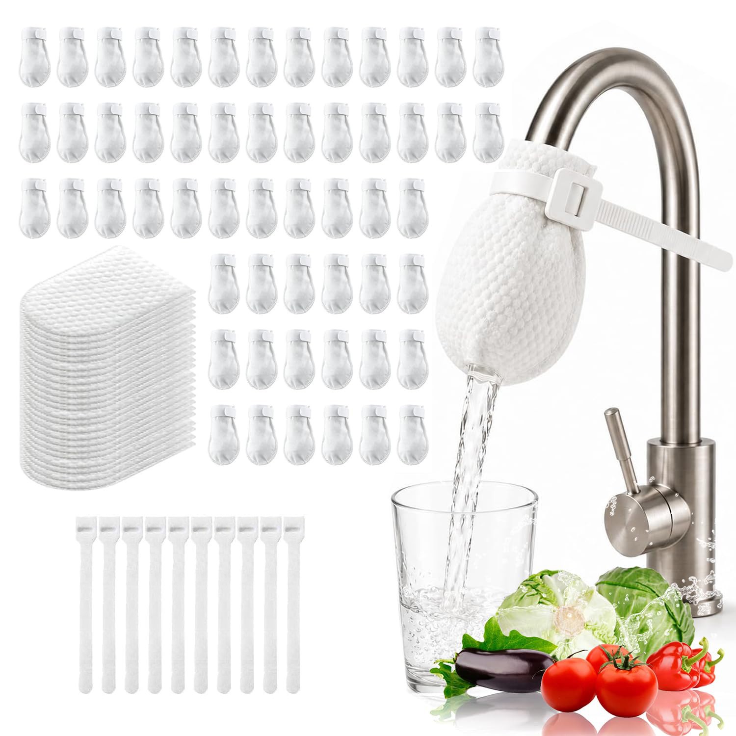 100PCS Cotton Filter Bag For Faucet, DIY Faucet Filter Cotton Bags Water Filters