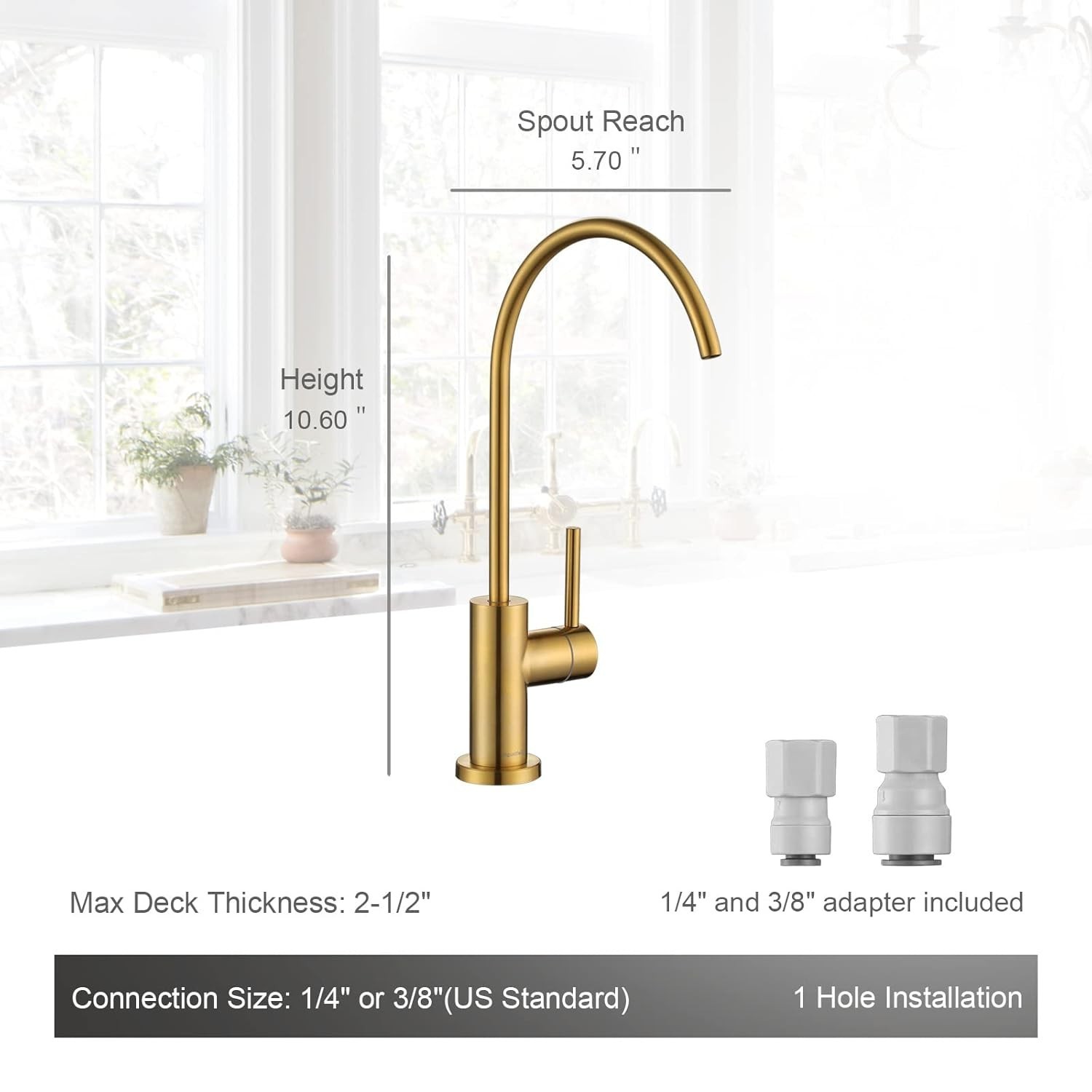 Elegant Brushed Gold Stainless Steel Kitchen Water Filter Faucet for RO Systems