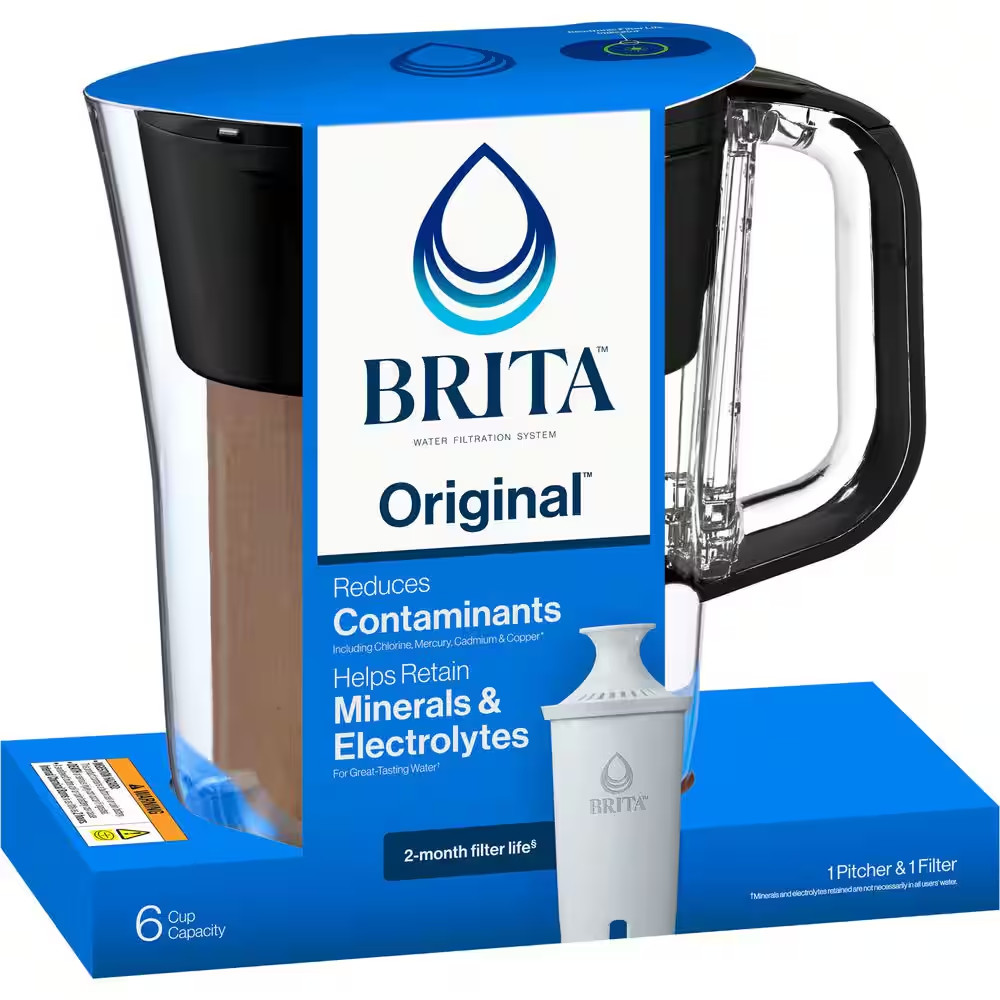 Denali 6 -Cup Small Water Filter Pitcher in Black with 1-Standard Filter, BPA Fr
