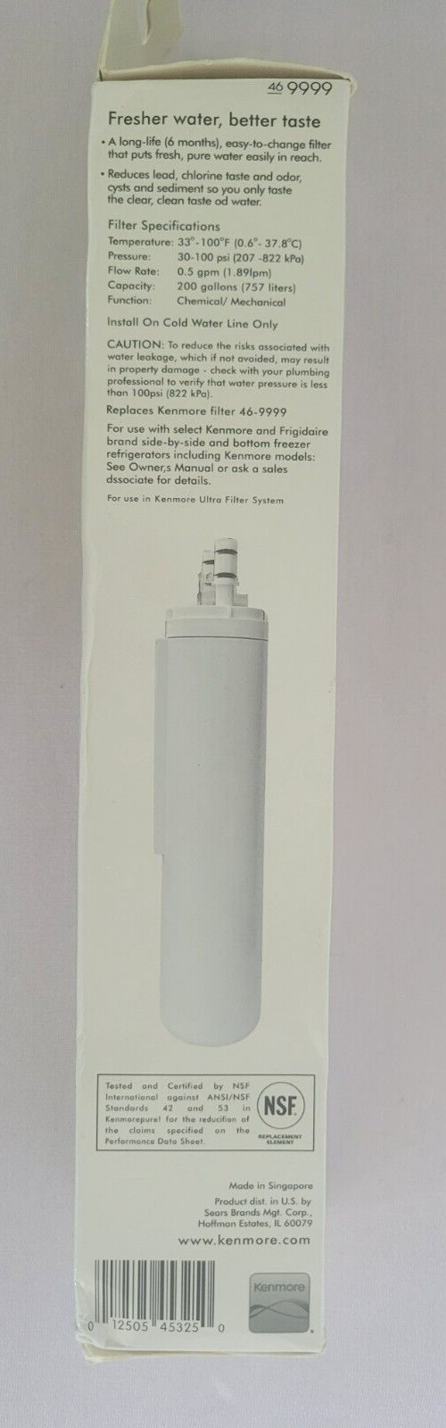 Kenmore 9999 Replacement Refrigerator Water Filter 46-9999 Brand New 1 Box