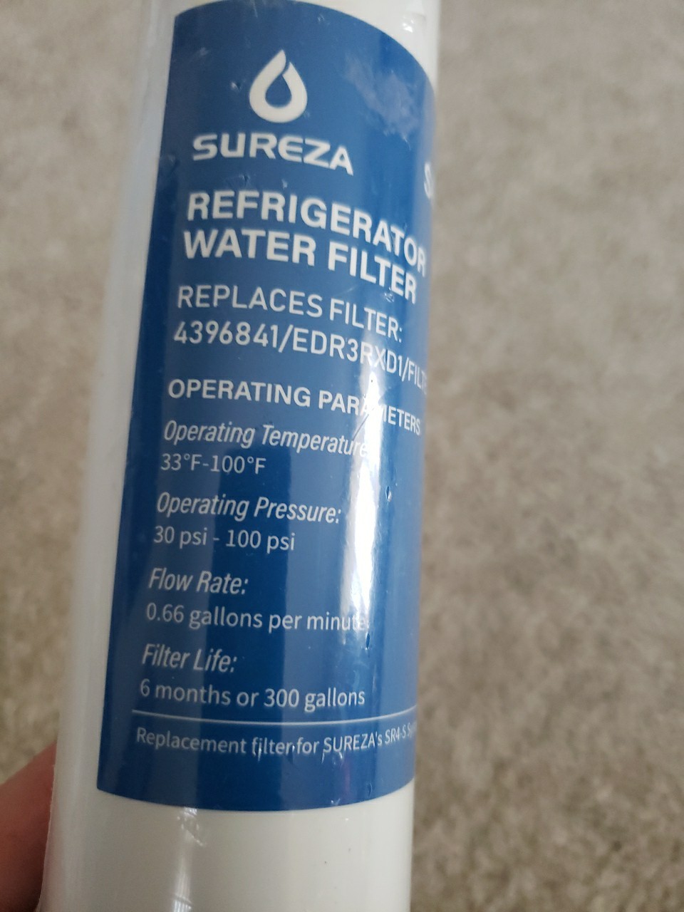 Sureza SR4 Replacement 4396841/EDR3RXD1/Filter Ice Water New And Sealed