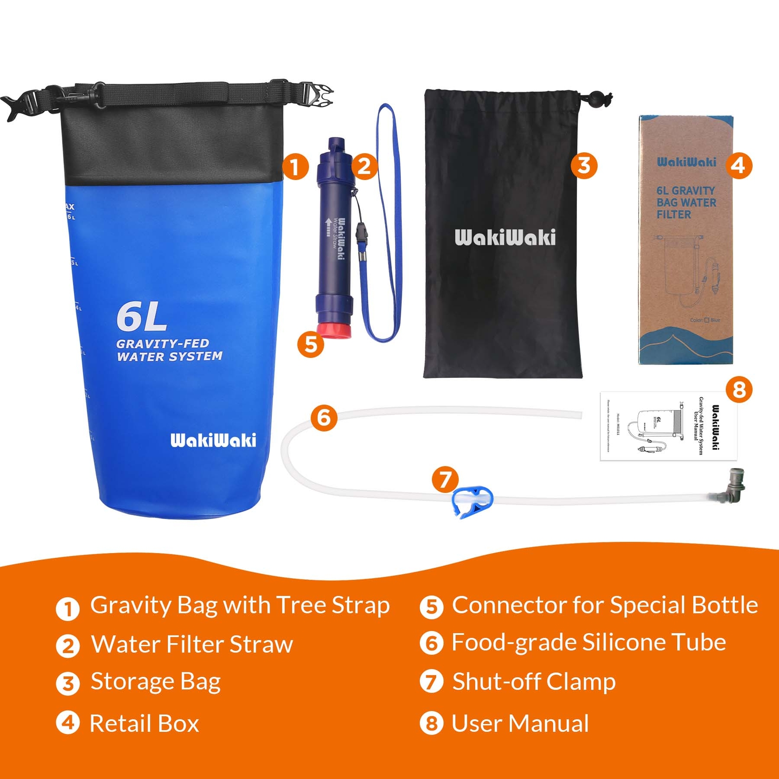 6L Gravity Water Filter Straw Bag Drinking Purifier Outdoor Camping Emergency