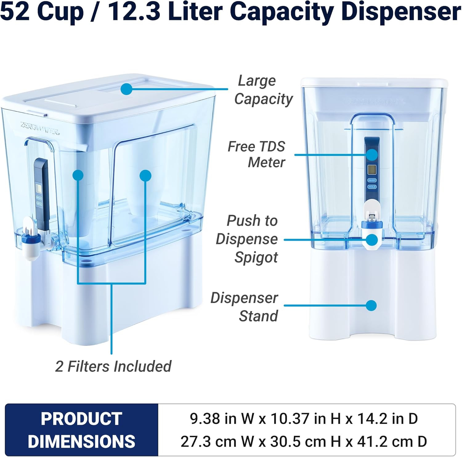 Zerowater 52-Cup Ready-Read 5-Stage Water Filter Pitcher Dispenser with 5-Stage