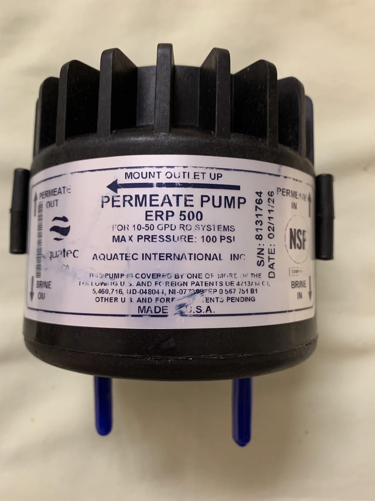 ERP 500 Permeate Pump for Reverse Osmosis Water Filter System Upgrade