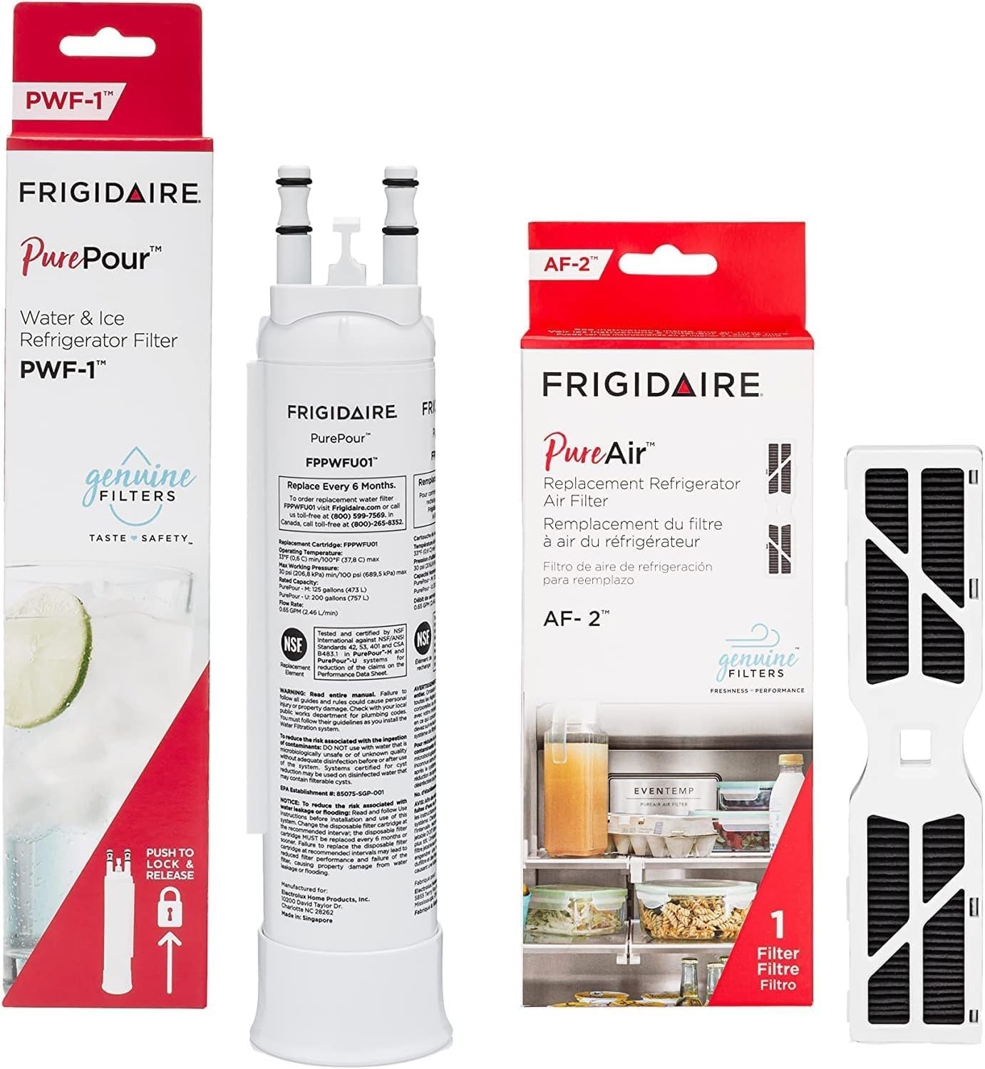 Water Filter and Air Purifier Combo Kit Frigidaire PurePour PWF-1 AF-2 NSF