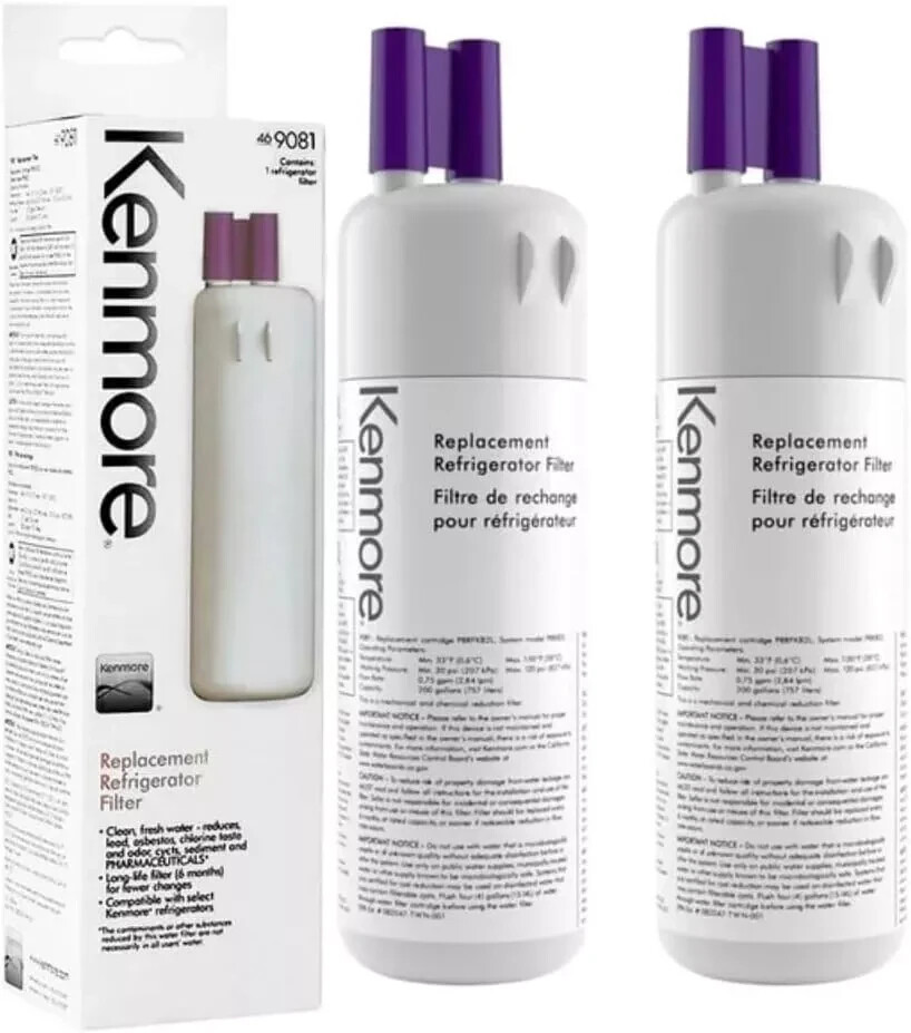 Kenmore Refrigerator Replacement 1, 9930, 9081 Water Filter, White (2 PACKS)