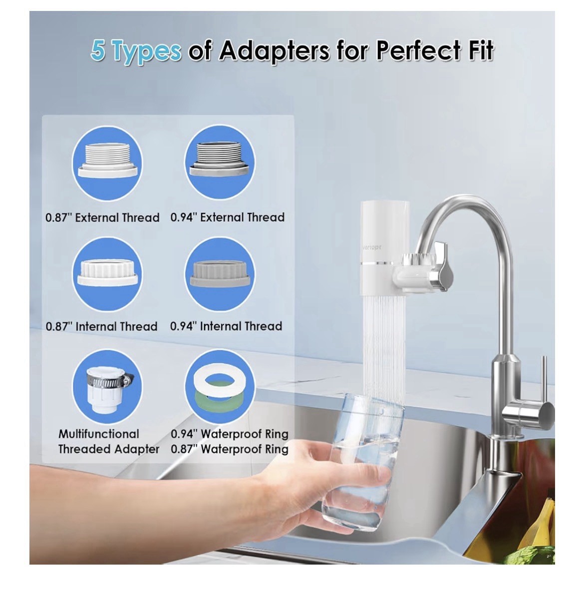 T1 Faucet Water Filter, Chrome White 5-Stage Filtration for Kitchen Sink, 1 Coun