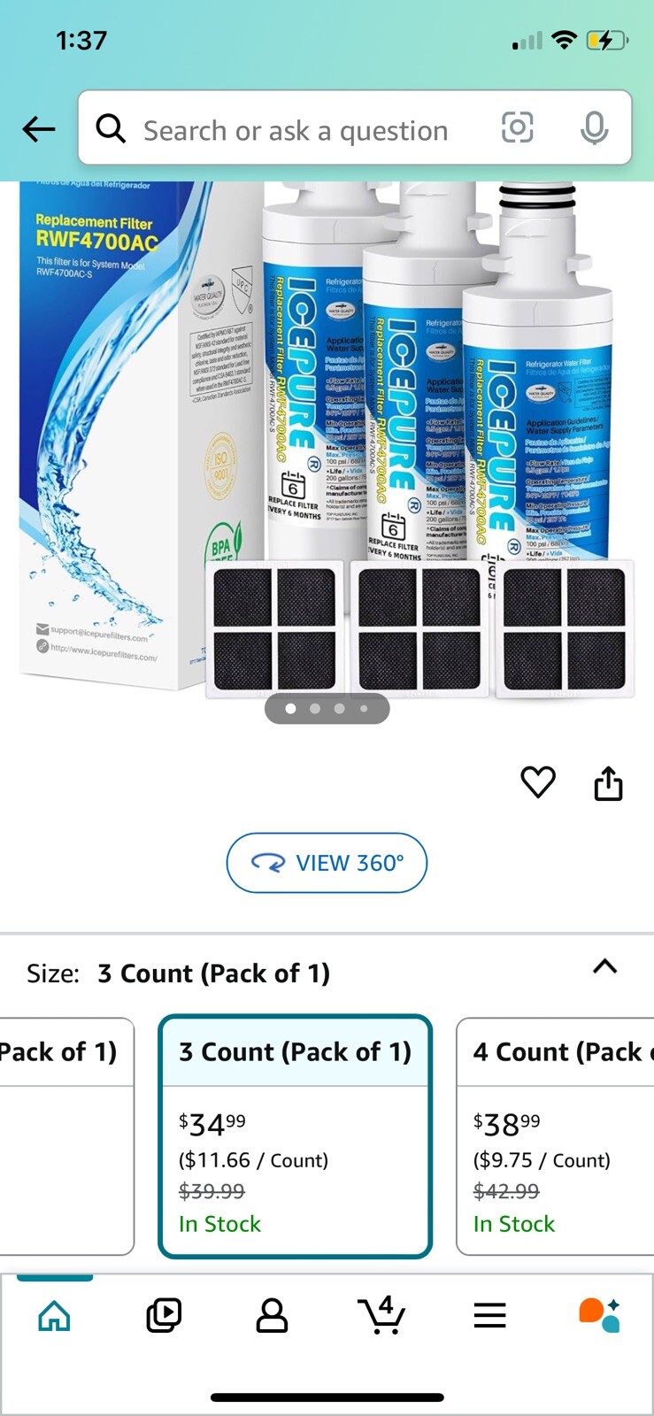 ICEPURE RWF4700AC Replacement for LG 3pack