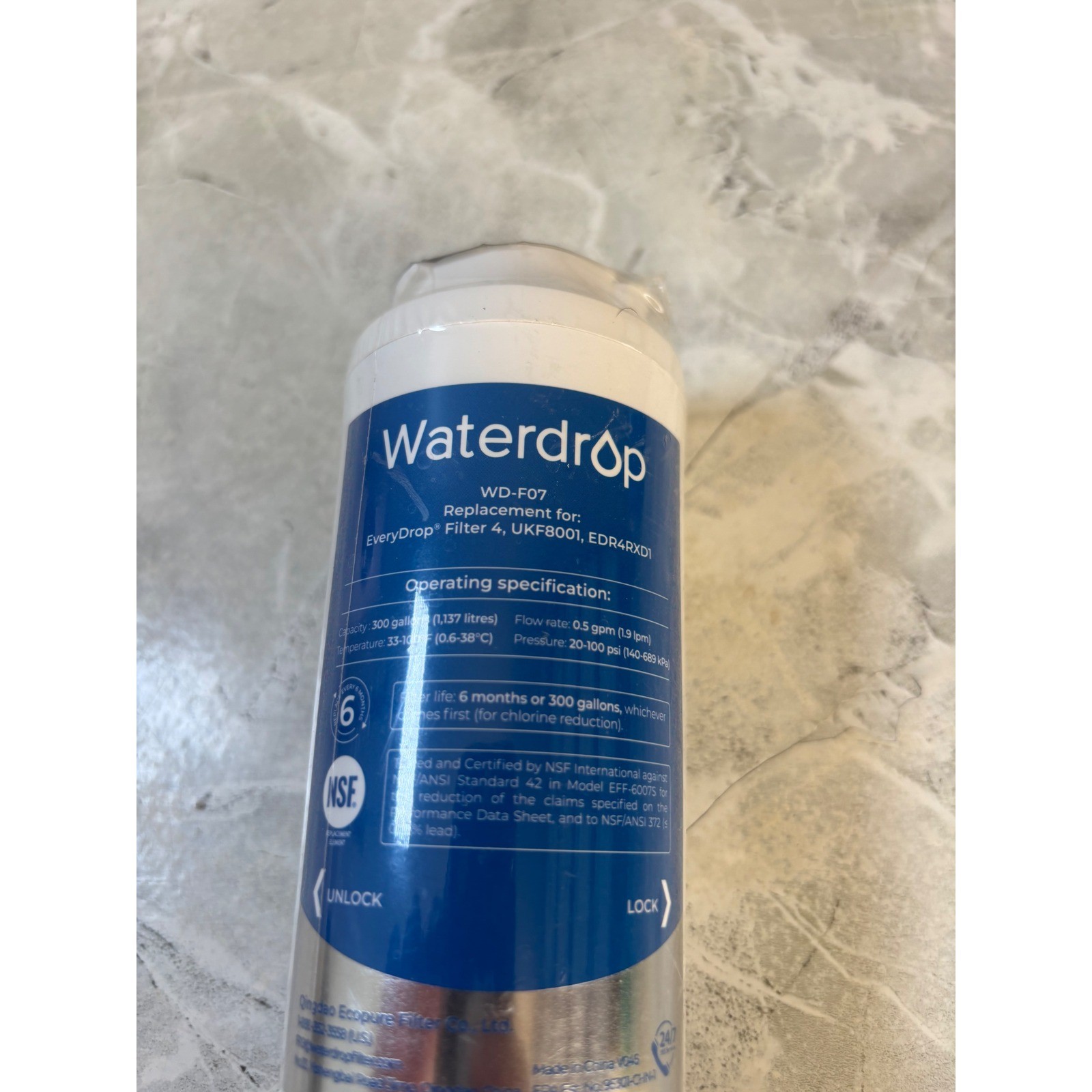 Waterdrop WD-F07 Refrigerator Water Filter Replacement for EveryDrop Filter