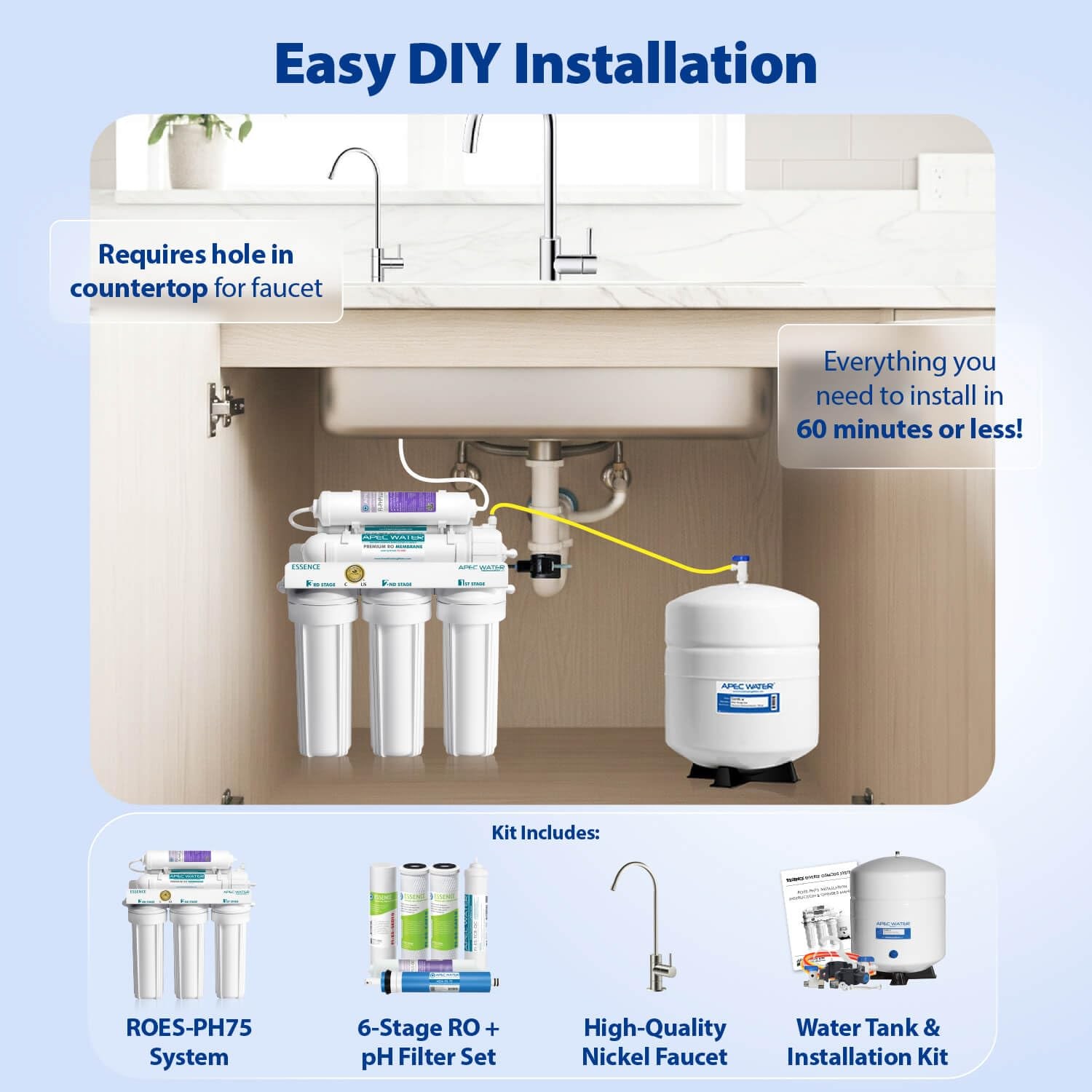 ROES-PH75, 6-Stage Alkaline Under Sink Reverse Osmosis Water Filter System, N…