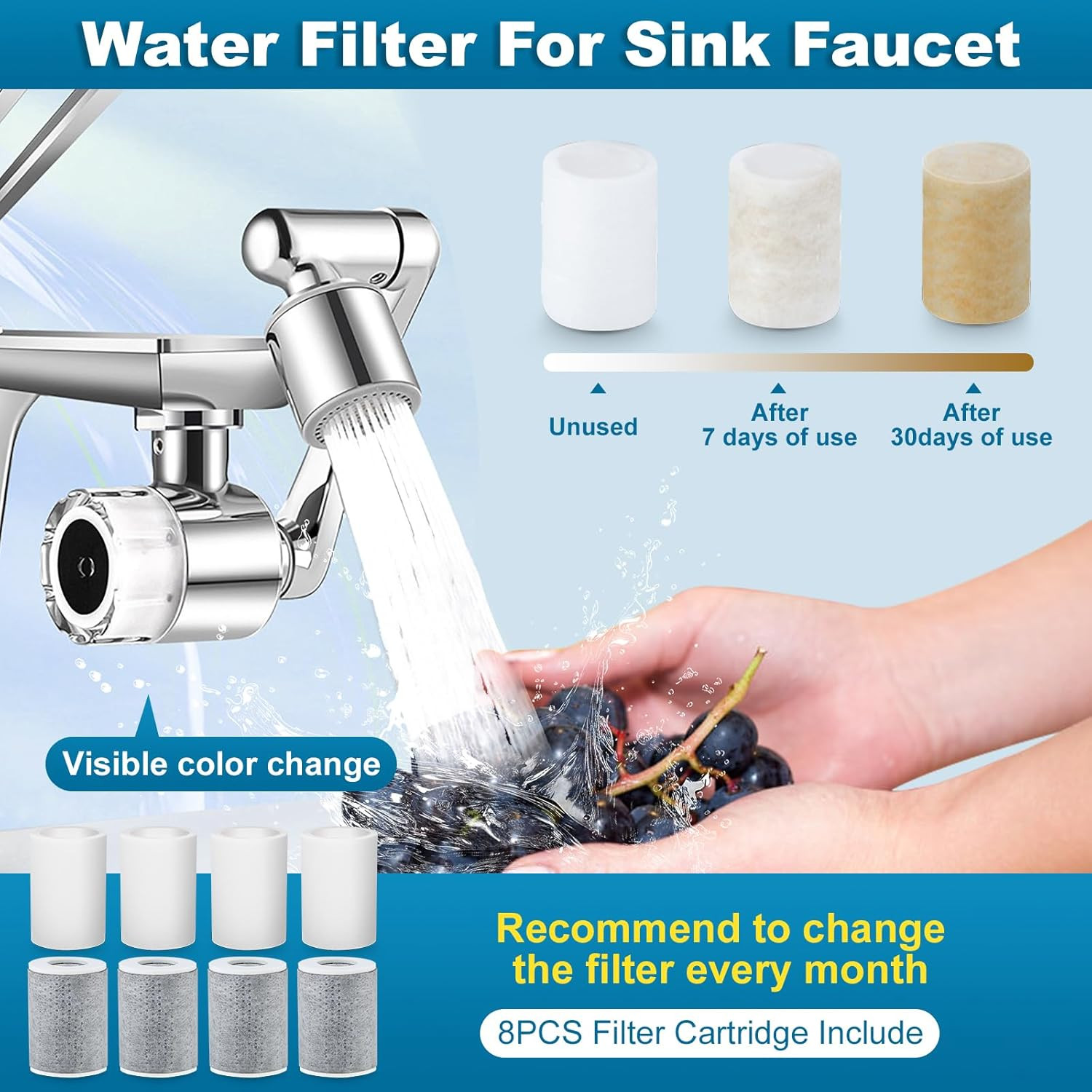 8 PCS Faucet Filter Cartridge for Kitchen Bathroom Sink 4 PP Cotton 4 Carbon