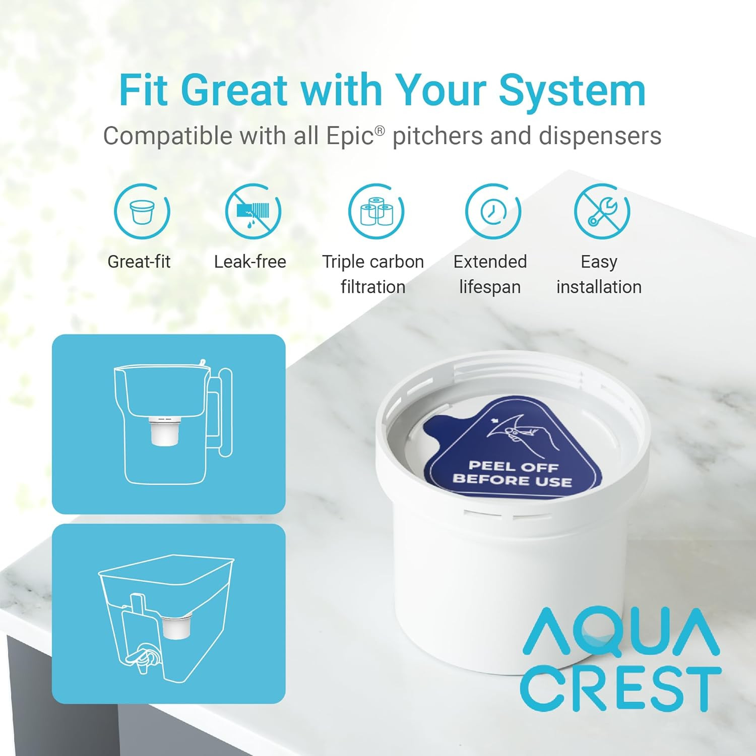 2 Packs Filter Replacement for All Epic Water Filters® Pitchers and Dispensers,