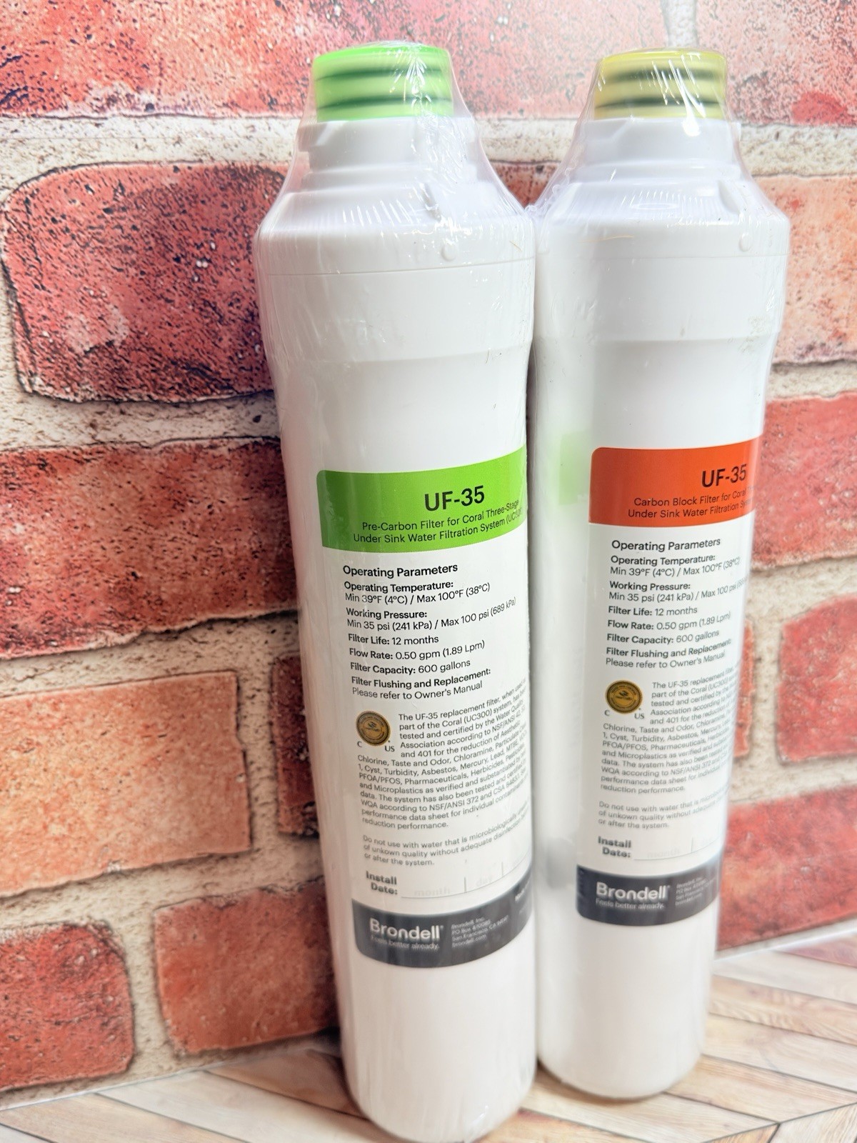 Brondell Coral UF-35 Replacement Water Filters UC300 Pre-Carbon & Carbon Block