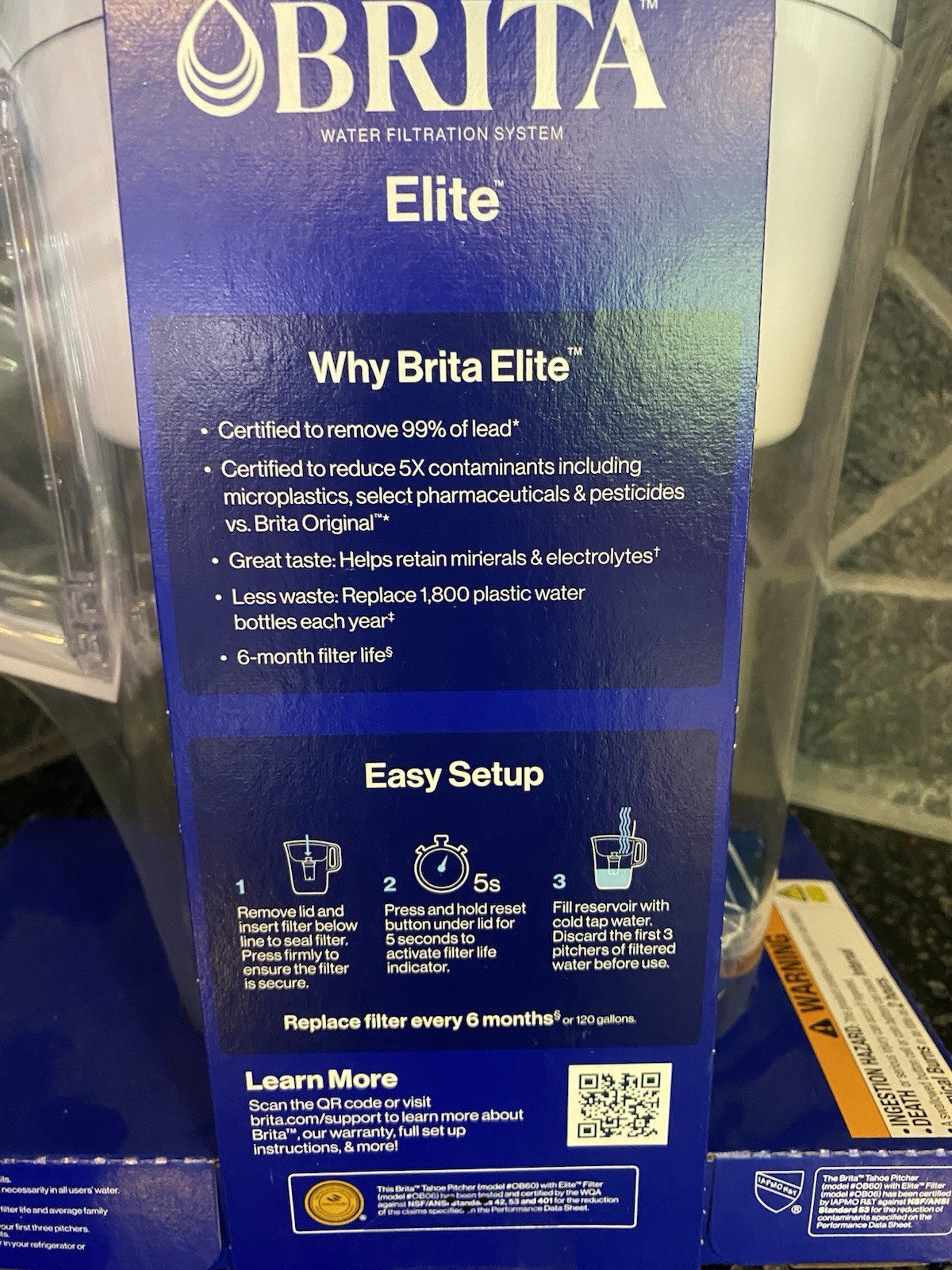 10 Cup Water Filter Pitcher Elite Reduces Lead BPA-Free Easy-Fill w/new filter!