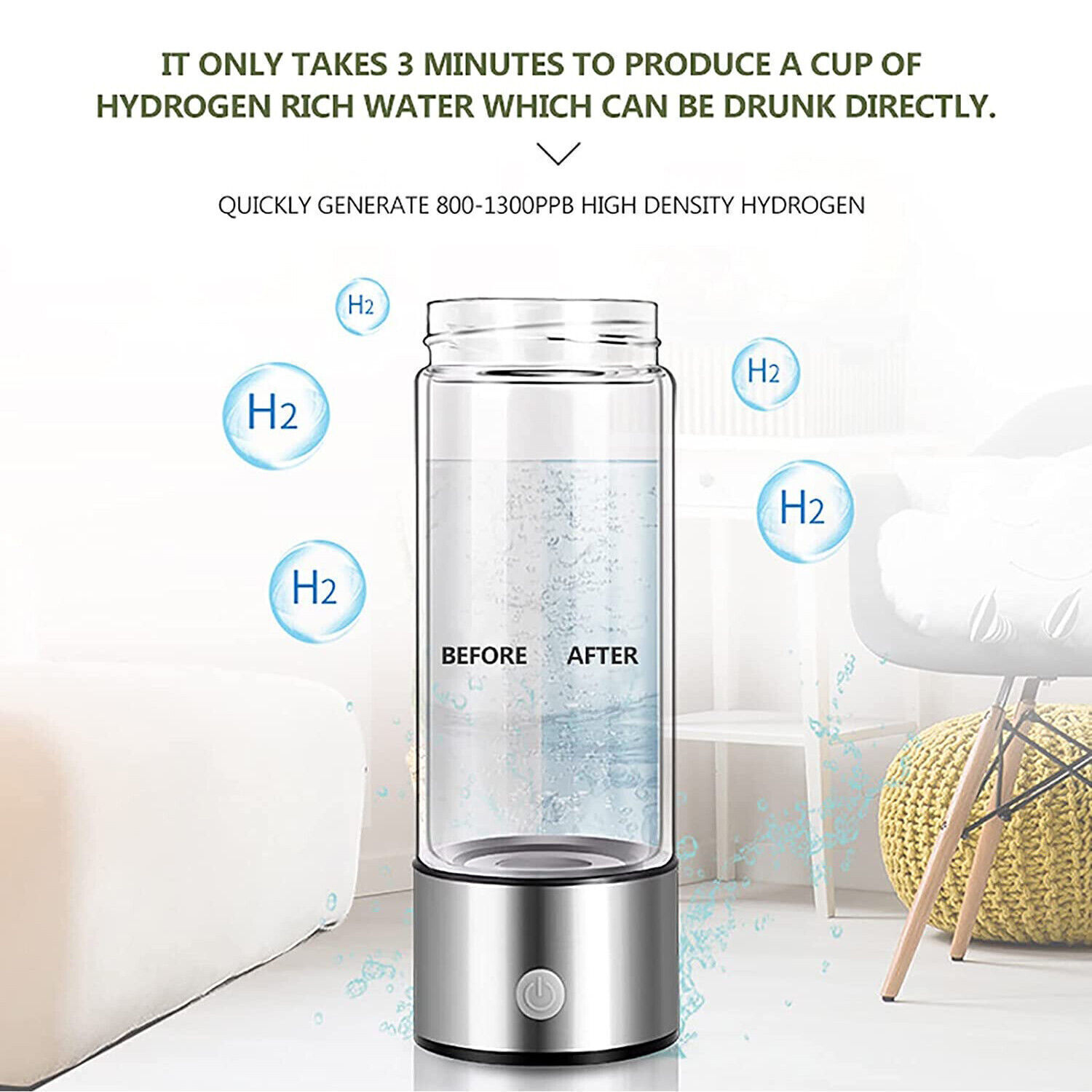 Hydrogen Rich Generator Water Cup Alkaline Ionizer Maker Bottle Anti-Oxidation