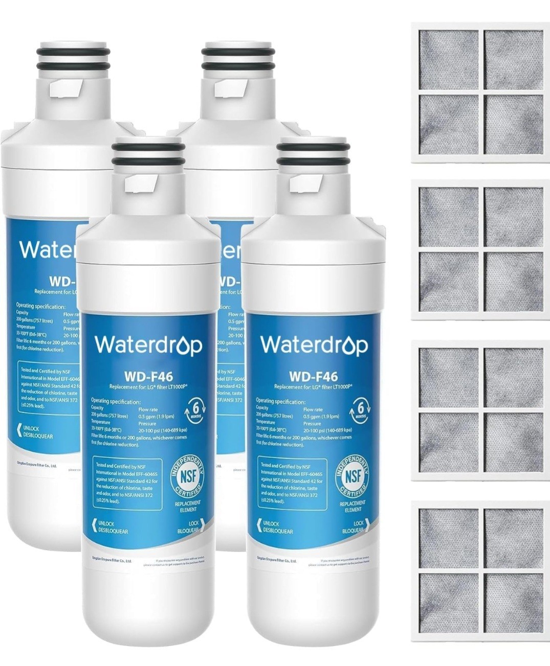 Waterdrop LT1000PC ADQ747935 Refrigerator Water Filter and Air Filter, Replaceme