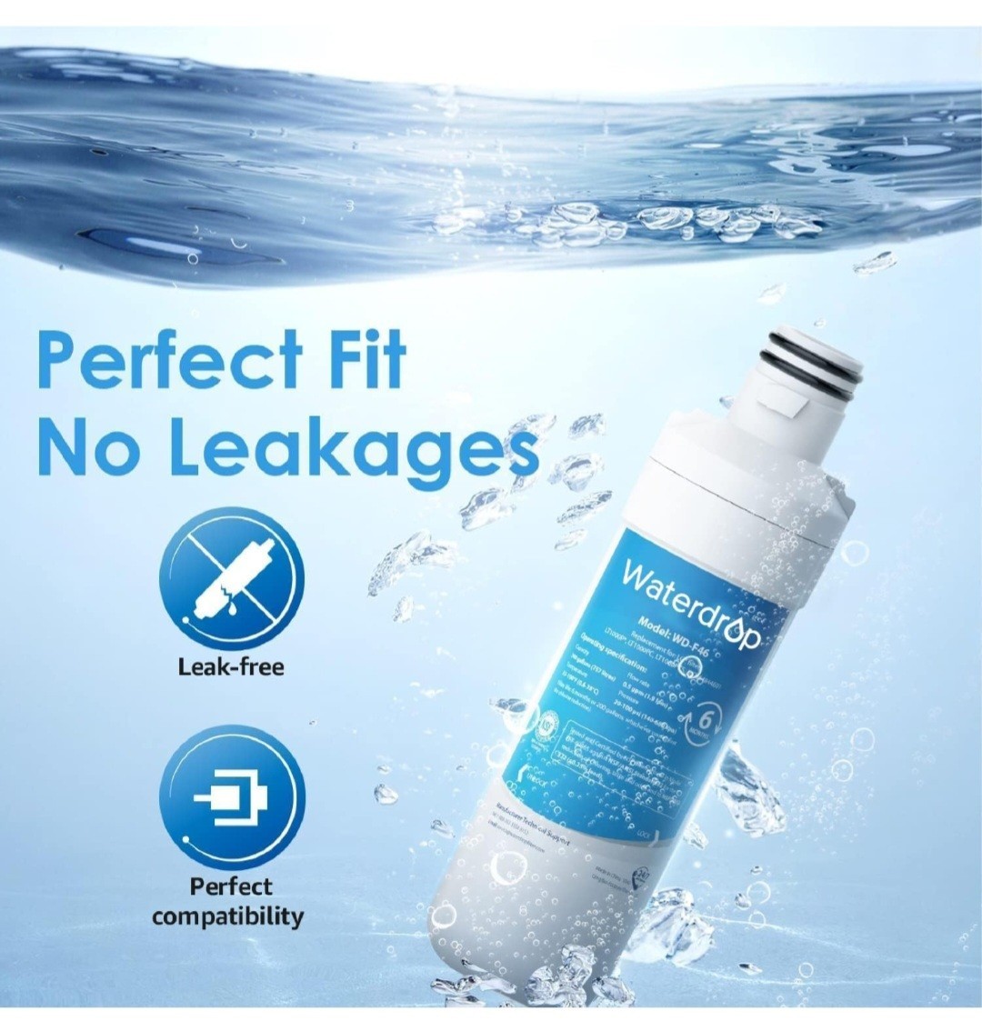 Waterdrop LT1000PC ADQ747935 Refrigerator Water Filter and Air Filter, Replaceme