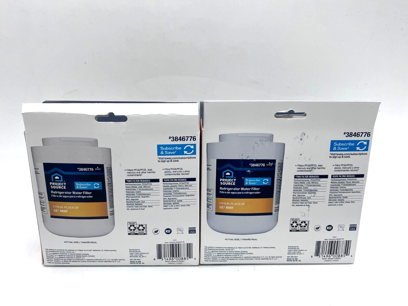 4 PACKS Project Source #3846776 Refrigerator Water Filter fits GE MWF 2-2 Packs
