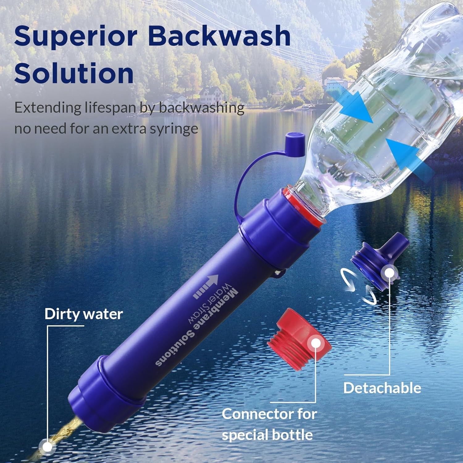 Water Filter Straw w/Gravity-Fed Water Bag 6L,Outdoor Portable Purifier Survival