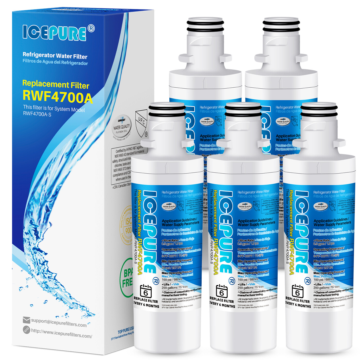ICEPURE Fit For LG LT1000P, LT1000PC, LT1000PCS, LT-1000PC 5 PACK