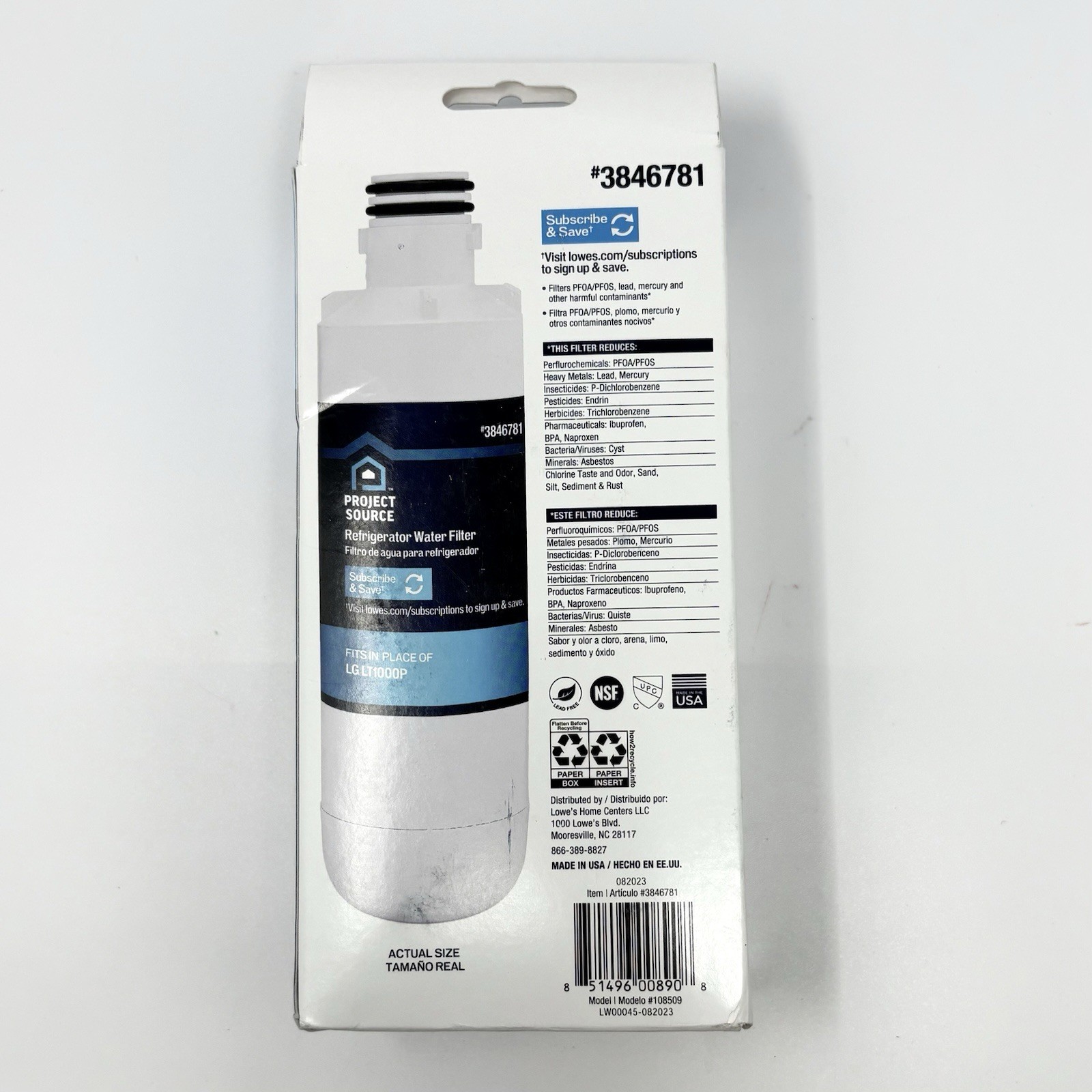 Project Source Refrigerator Water Filter L-5-2 Fits LG LT1000P 2-Pack 3846781