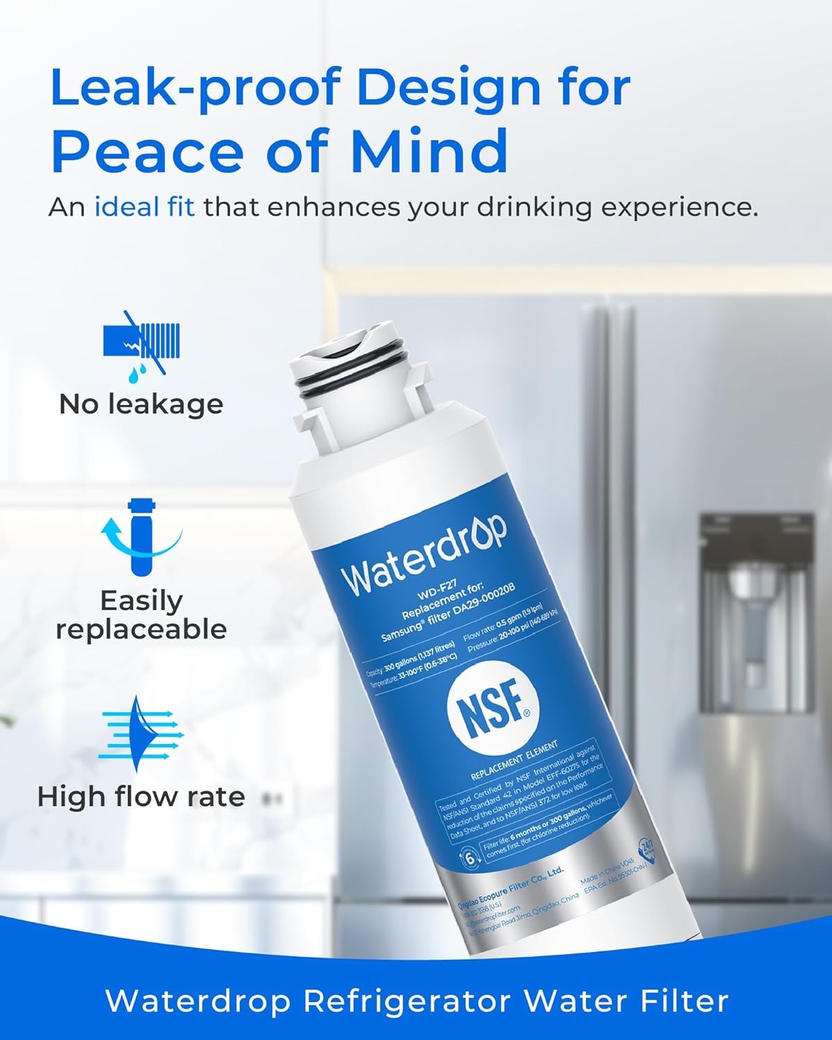 Waterdrop DA29-00020B replacement for Samsung Refrigerator Water Filter, 6 Pack