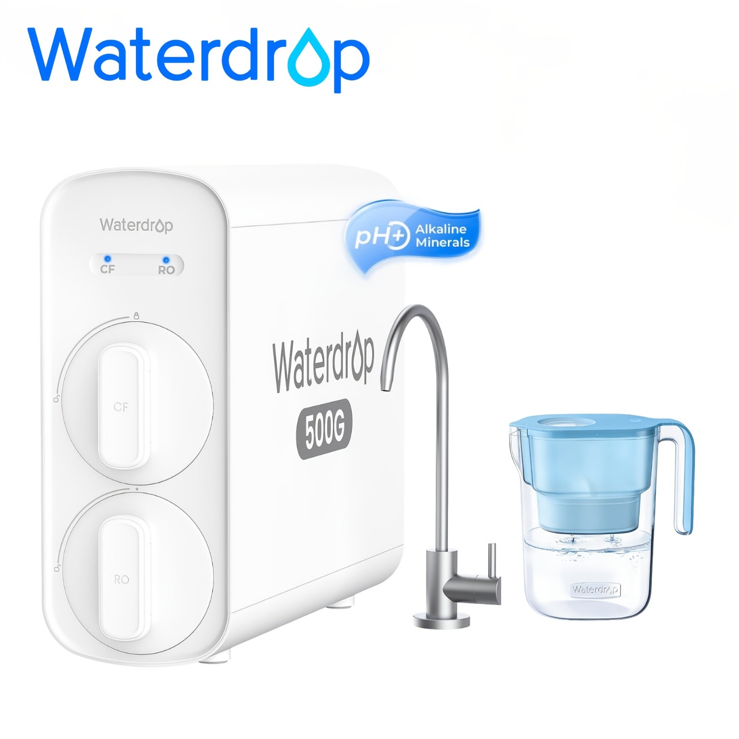 Waterdrop G5P500A Reverse Osmosis Water Filter, Extra with Blue Filter Pitcher