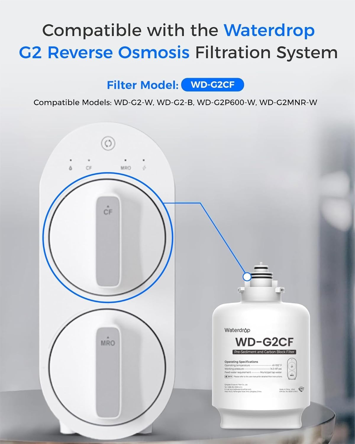 Waterdrop WD-G2CF Filter, Replacement for WD-G2-W, WD-G2-B, WD-G2P600-W Rever
