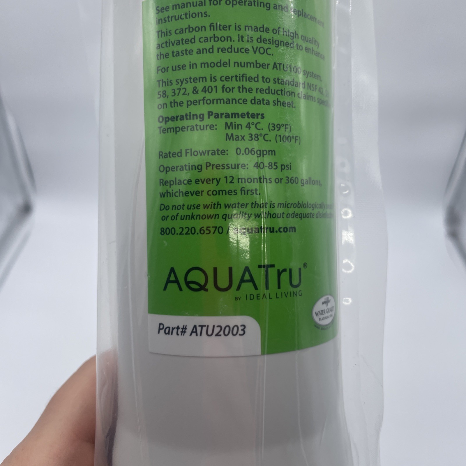 AquaTru VOC Carbon Filter Stage 4 Filter Part # AT2003