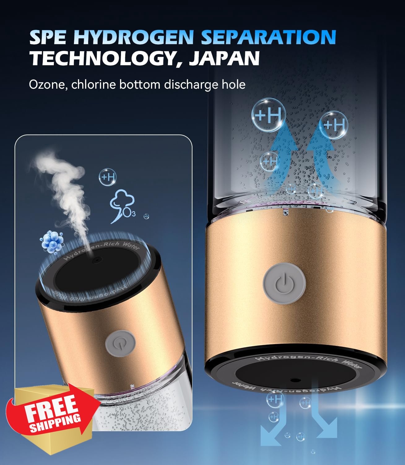 MSDQQTIY Hydrogen Water Bottle Gold SPE PEM