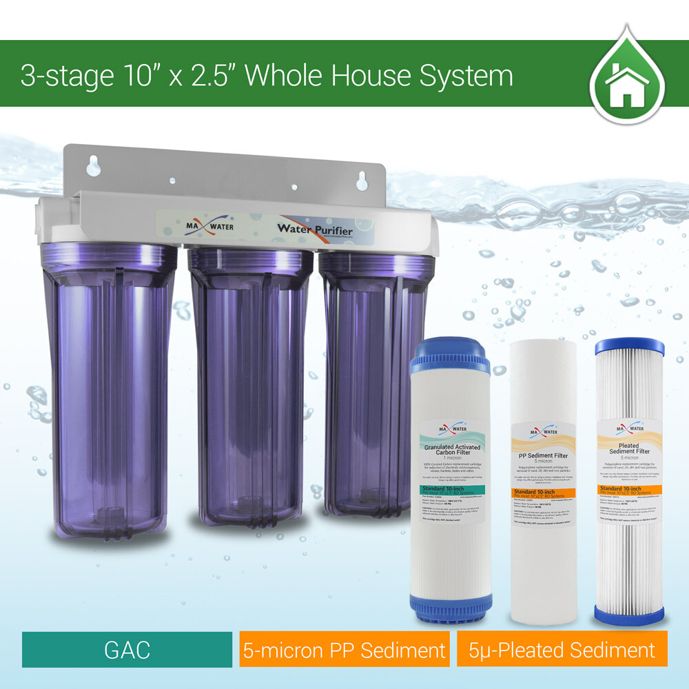 Max Water All Clear 3 Stage Whole house Home water filter Sediment Carbon Filter