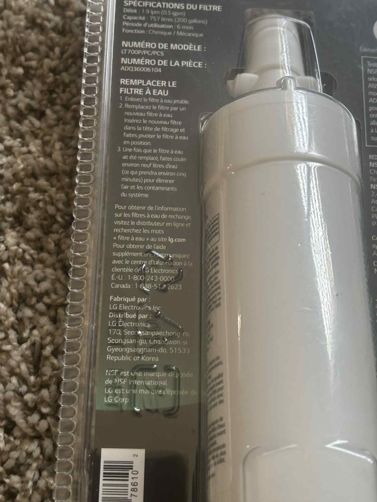 LG LT700P 6 Month/200 Gallon Capacity Replacement Fridge Water Filter ADQ360061