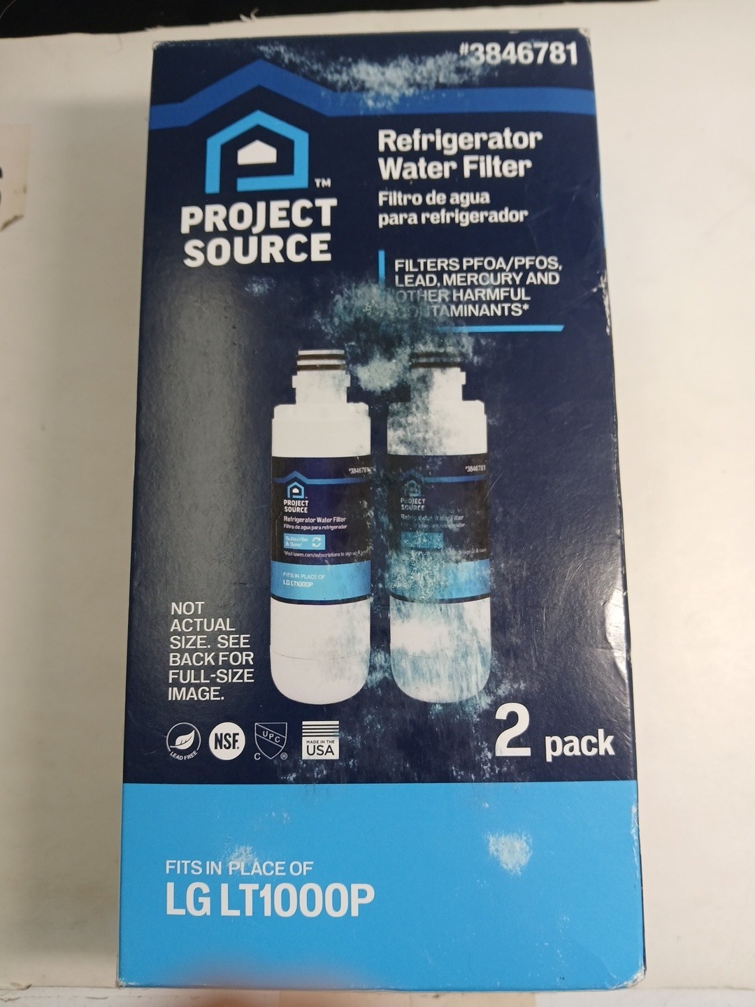 Project Source 3846781 TWO Pack Refrigerator Water Filter L-5-2 Fits LG LT1000P
