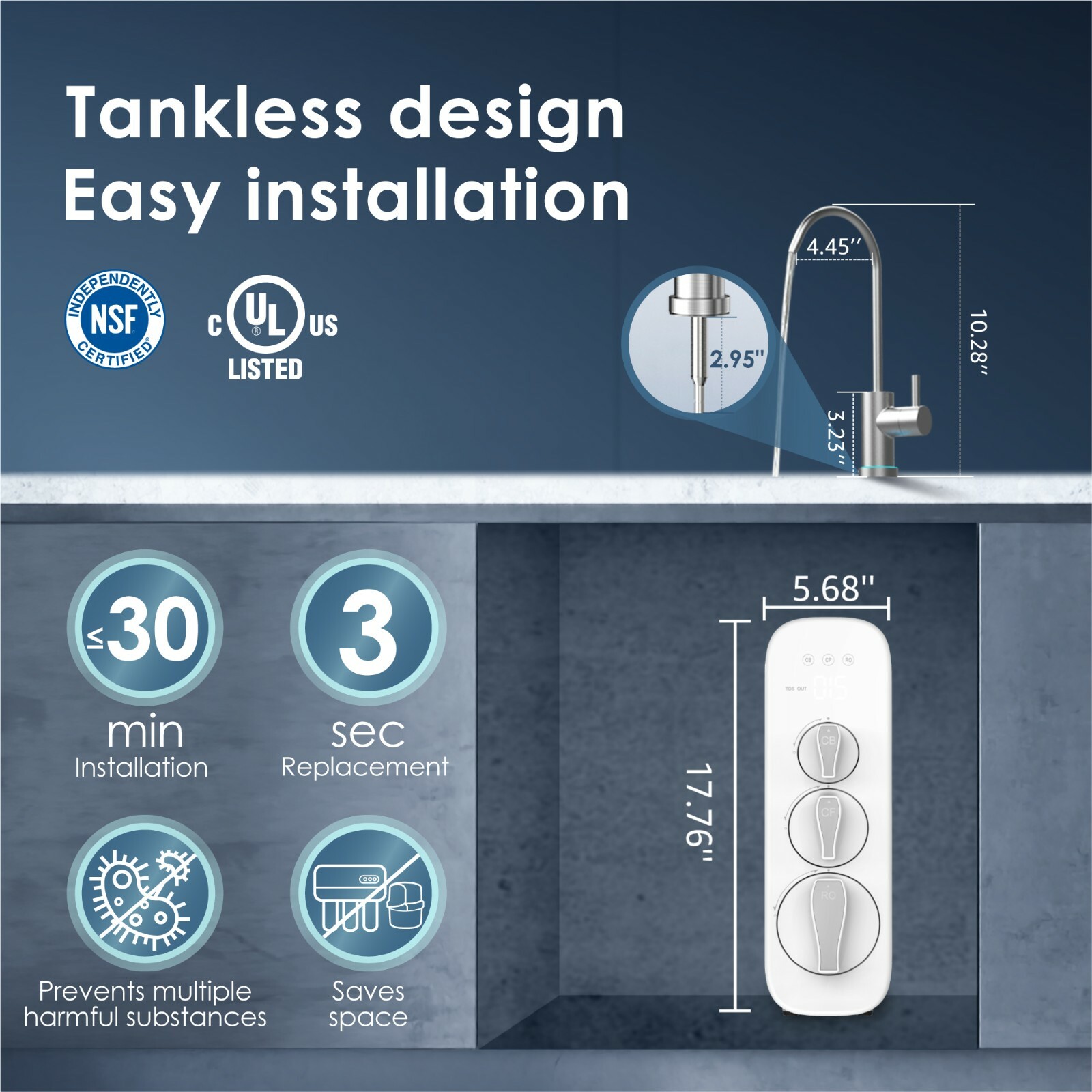 Waterdrop G3 Tankless Reverse Osmosis Water Filtration System, with 6 Filters