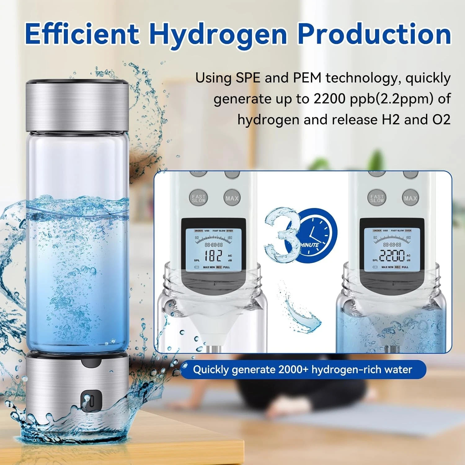 Hydrogen Water Bottle Generator, 2 in 1 Hydroh Hydrogen Water Bottle with SPE/PE