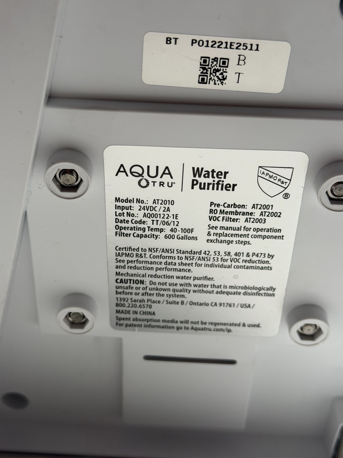 AquaTru AT2010 Countertop Water Filter Purification Reverse Osmosis