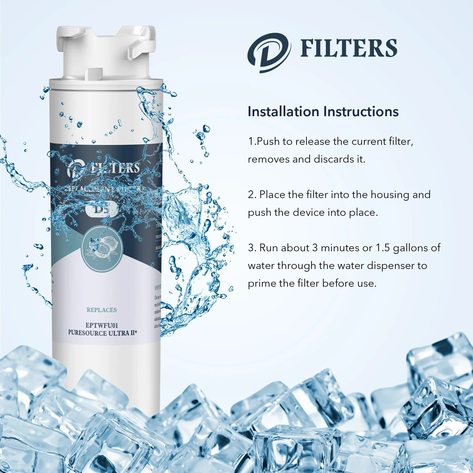 3 PACK NEW Frigidaire EPTWFU01 Pure Source Ultra II Refrigerator Water Filter