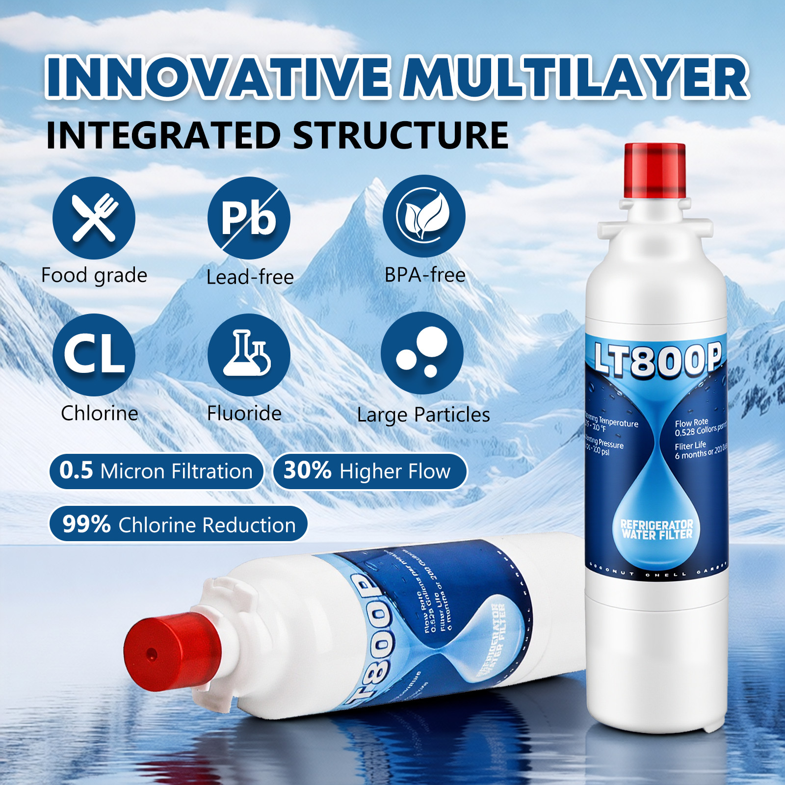 6 Pack Fit For LG LSXS26366S LSXS26326S LT800P ADQ73613401 Water Filter Golden