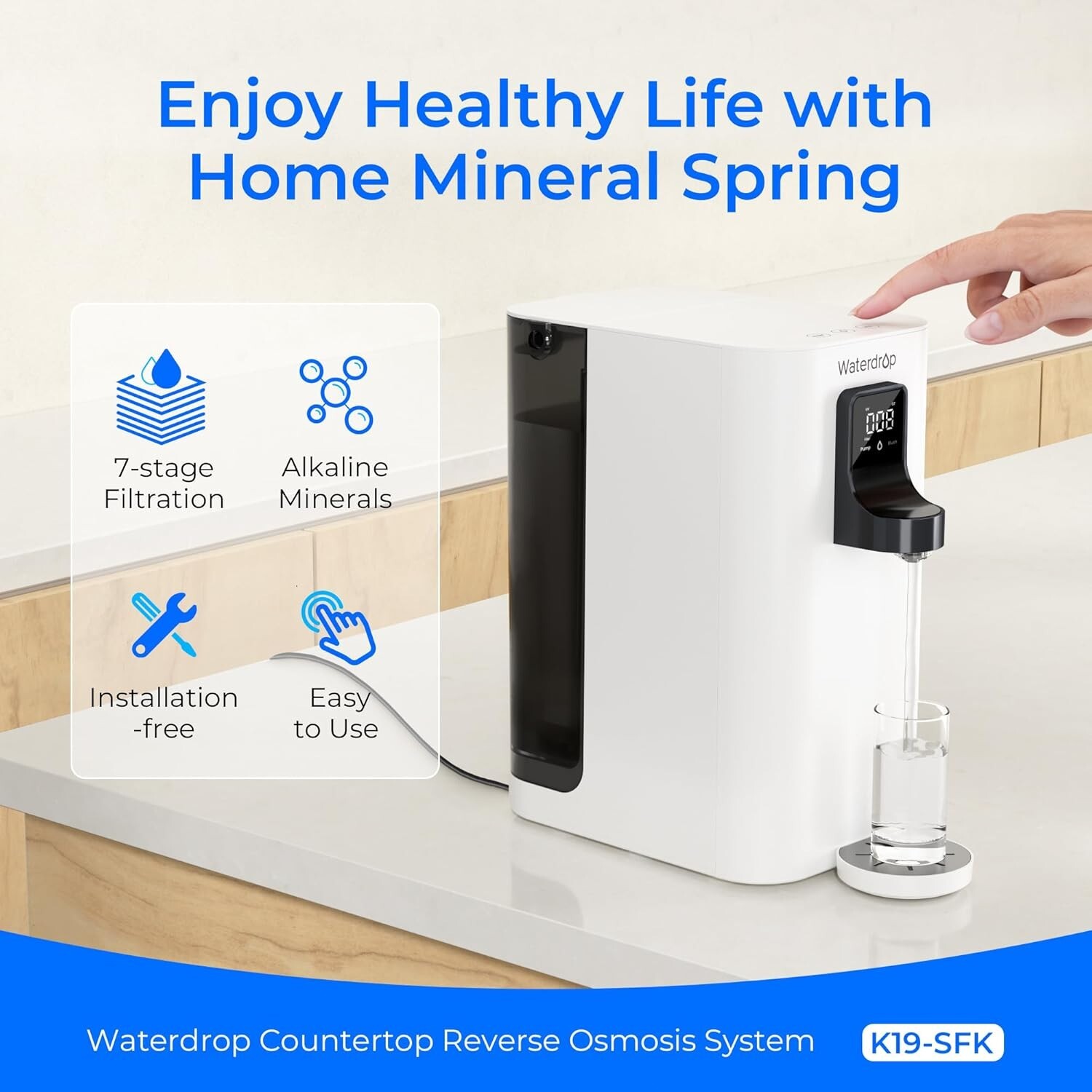 Waterdrop K19-SFK Reverse Osmosis Water Filter Countertop,Reduce PFAS,BPA Free