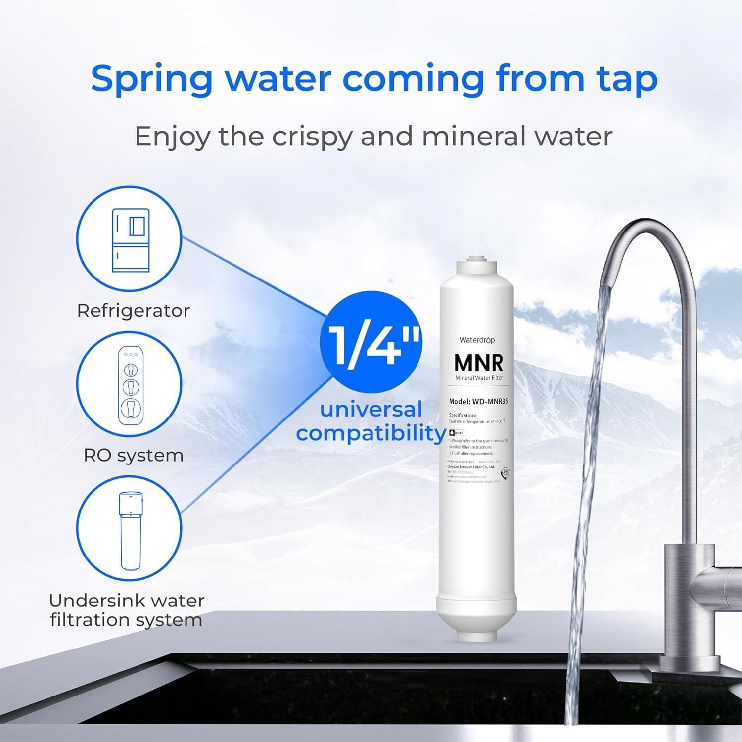 Waterdrop G3P600 Reverse Osmosis System 8-Stage Filtration Extra 2 MNR35 Filter