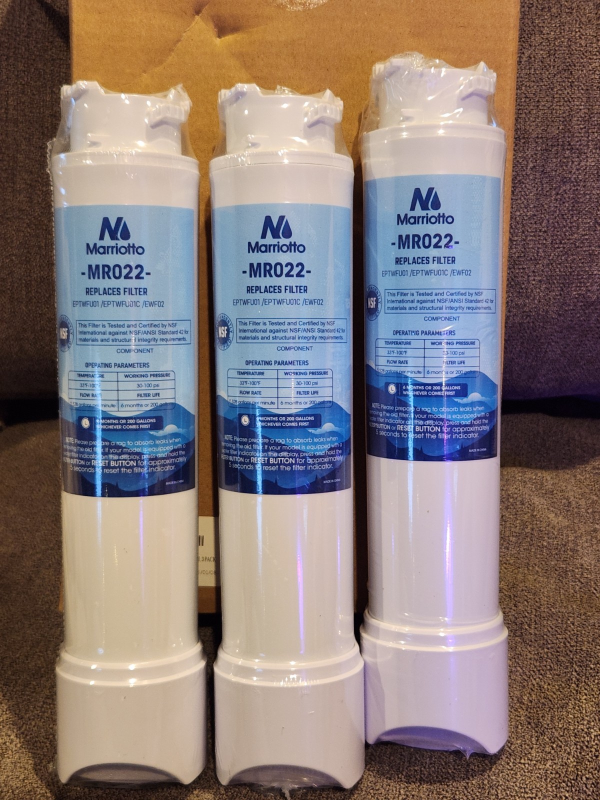 Marriotto MR022 Replacement Refrigerator Water Filter – Pack Of 3 – New Sealed
