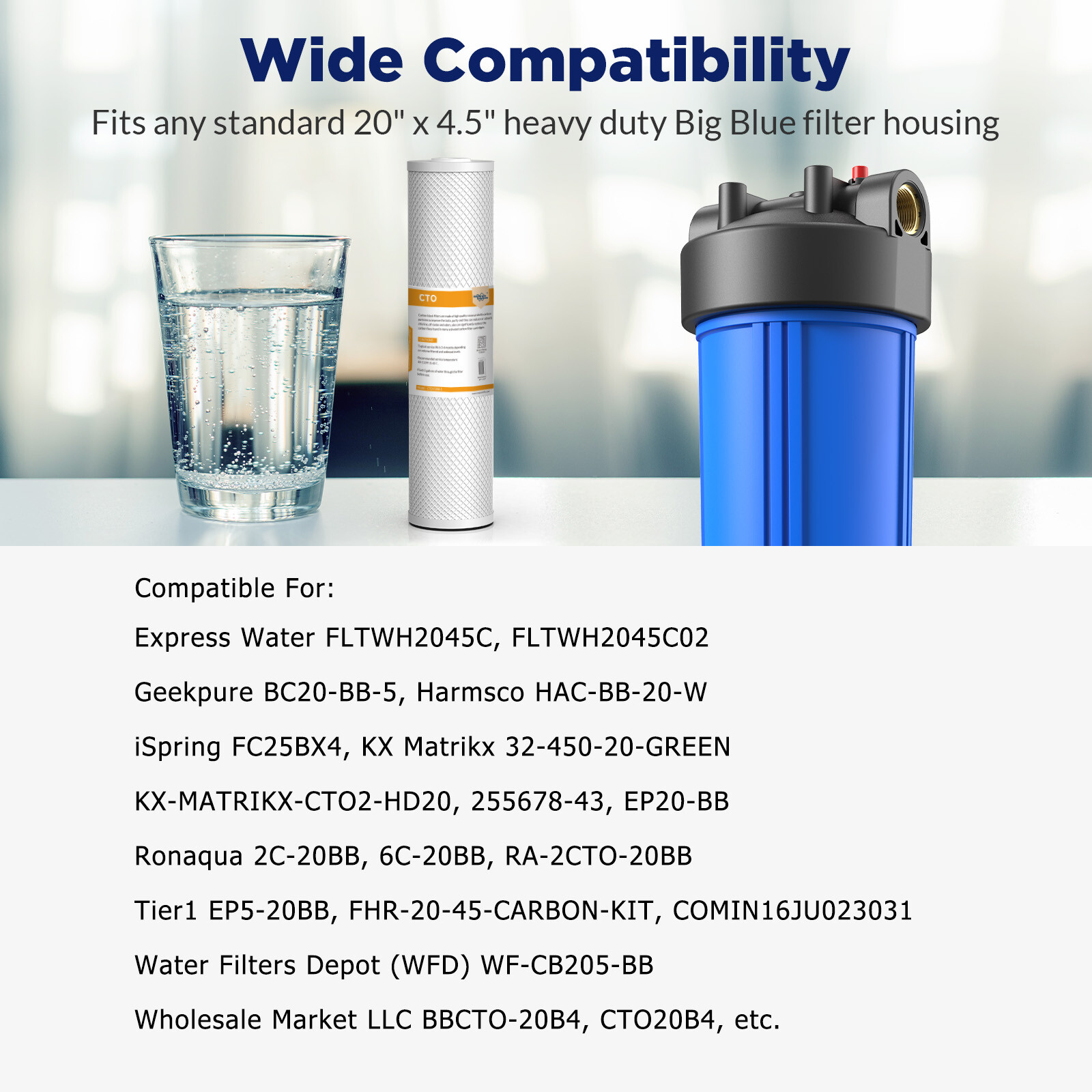 5 Micron 20″ x 4.5″ Big Blue CTO Carbon Block Water Filter Whole House 1-9 Pack