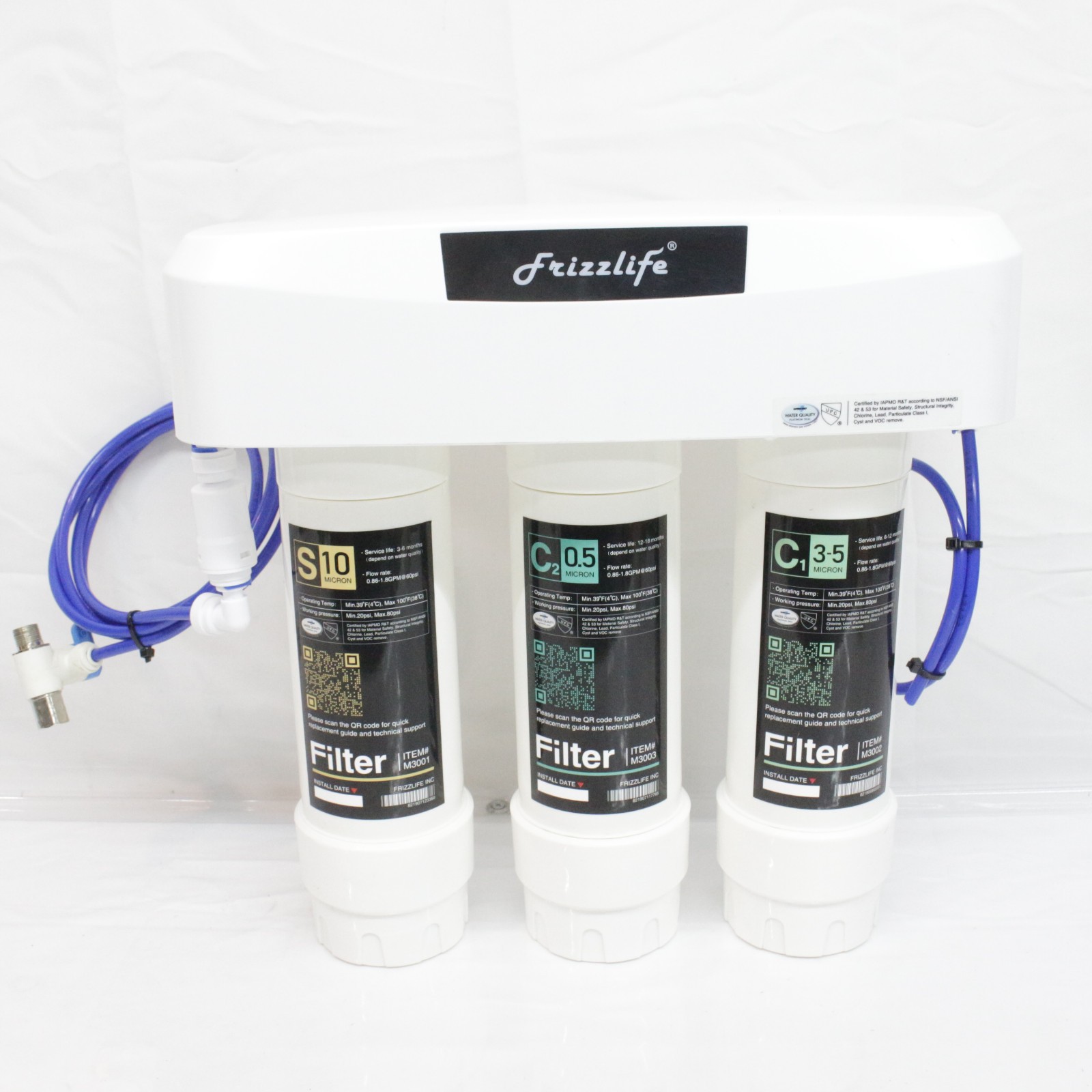 Frizzlife Under Sink Water Filter Base Only SK99, 3-Stage 0.5 Micron