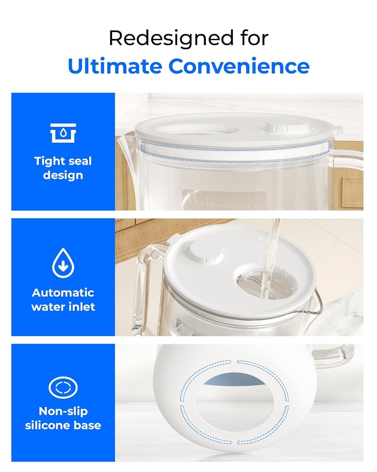 [Alkaline] Waterdrop Glass Alkaline Water Filter Pitcher with 1 Filter, Clear
