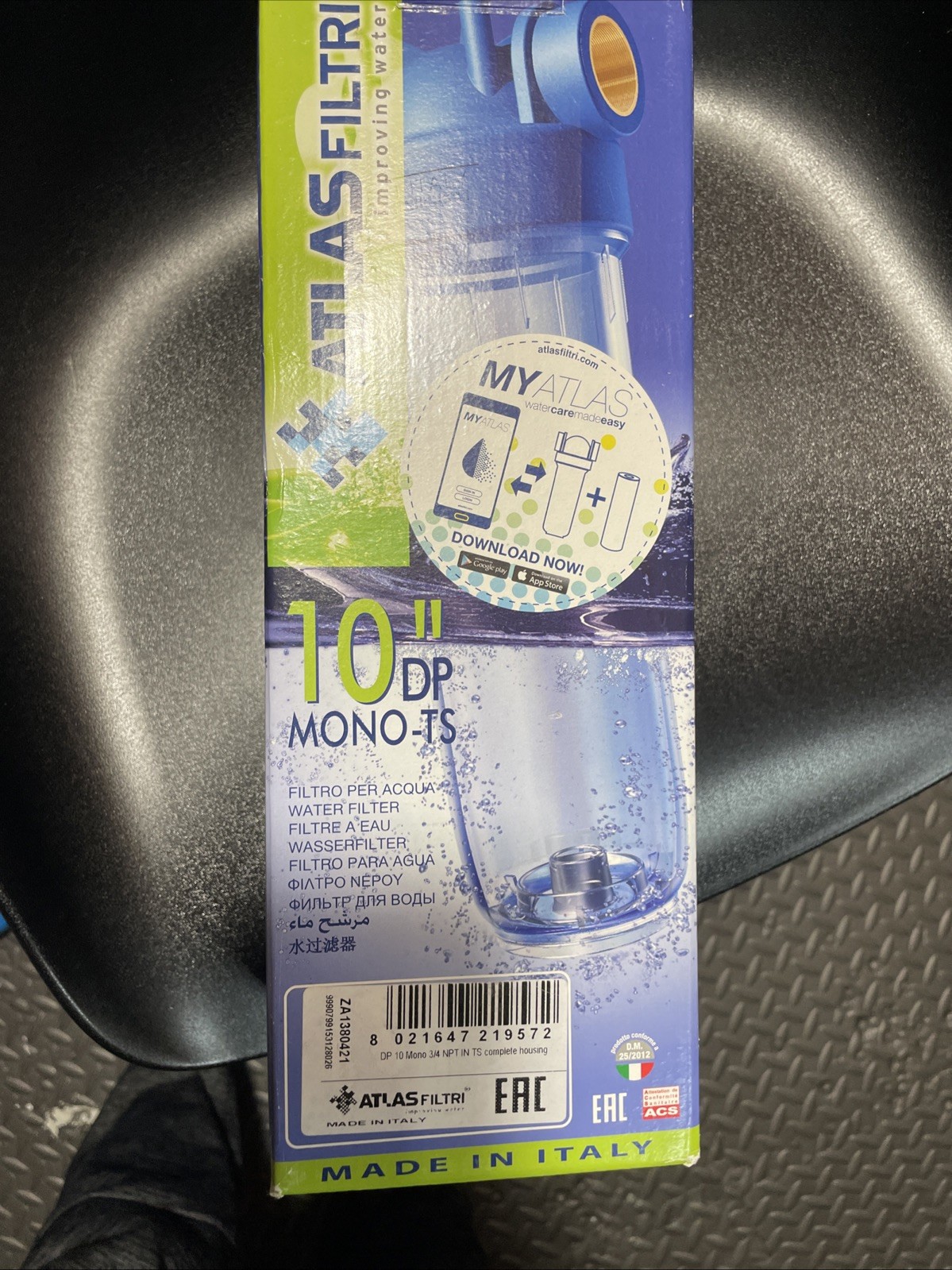 Water Filter Housing System 10″x2.5″ MONO DUO TRIO 1/2″ 3/4″ 1″ NPT ATLAS ITALY