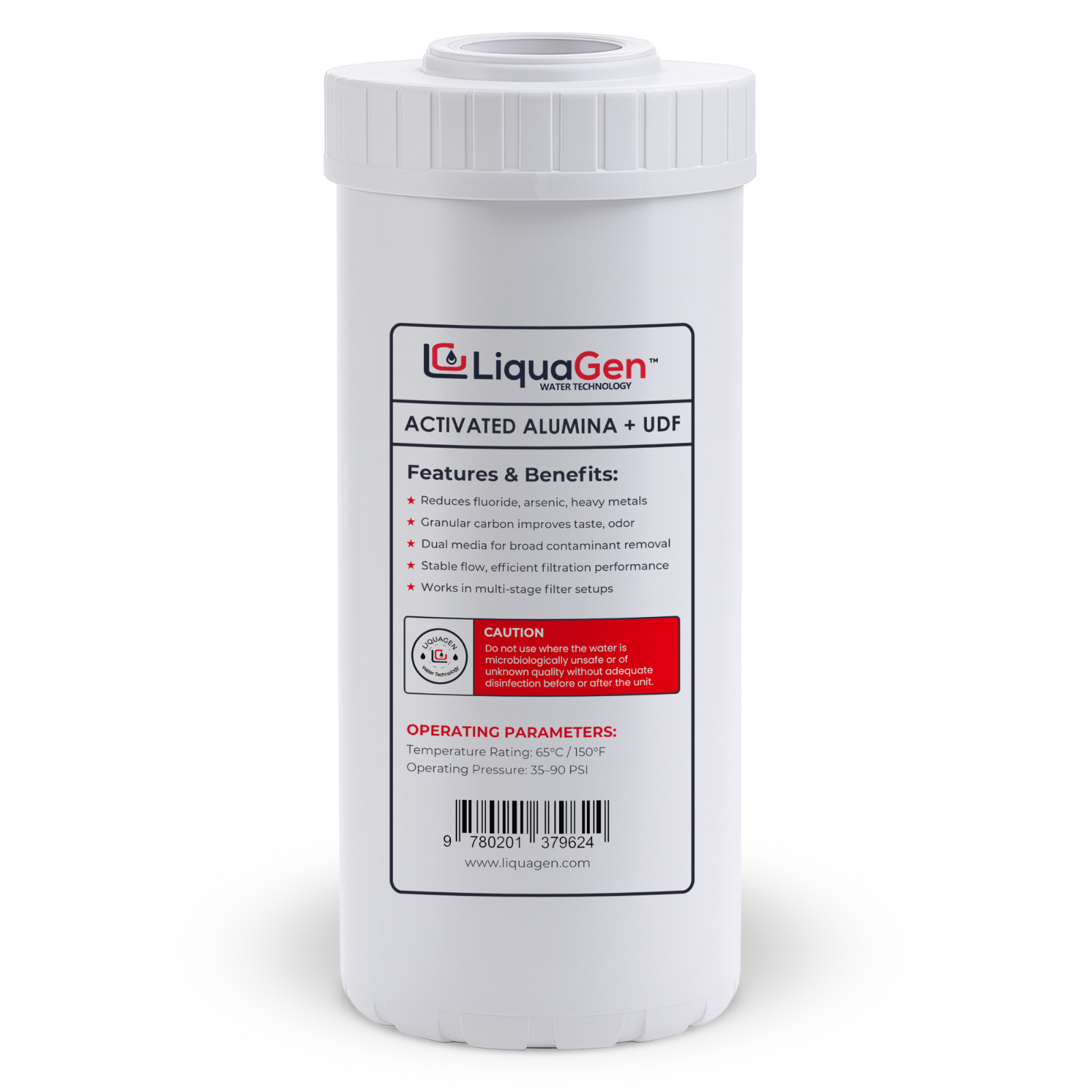 LiquaGen 4.5″x10″ Activated Alumina + UDF/GAC Filter – Fluoride & Arsenic