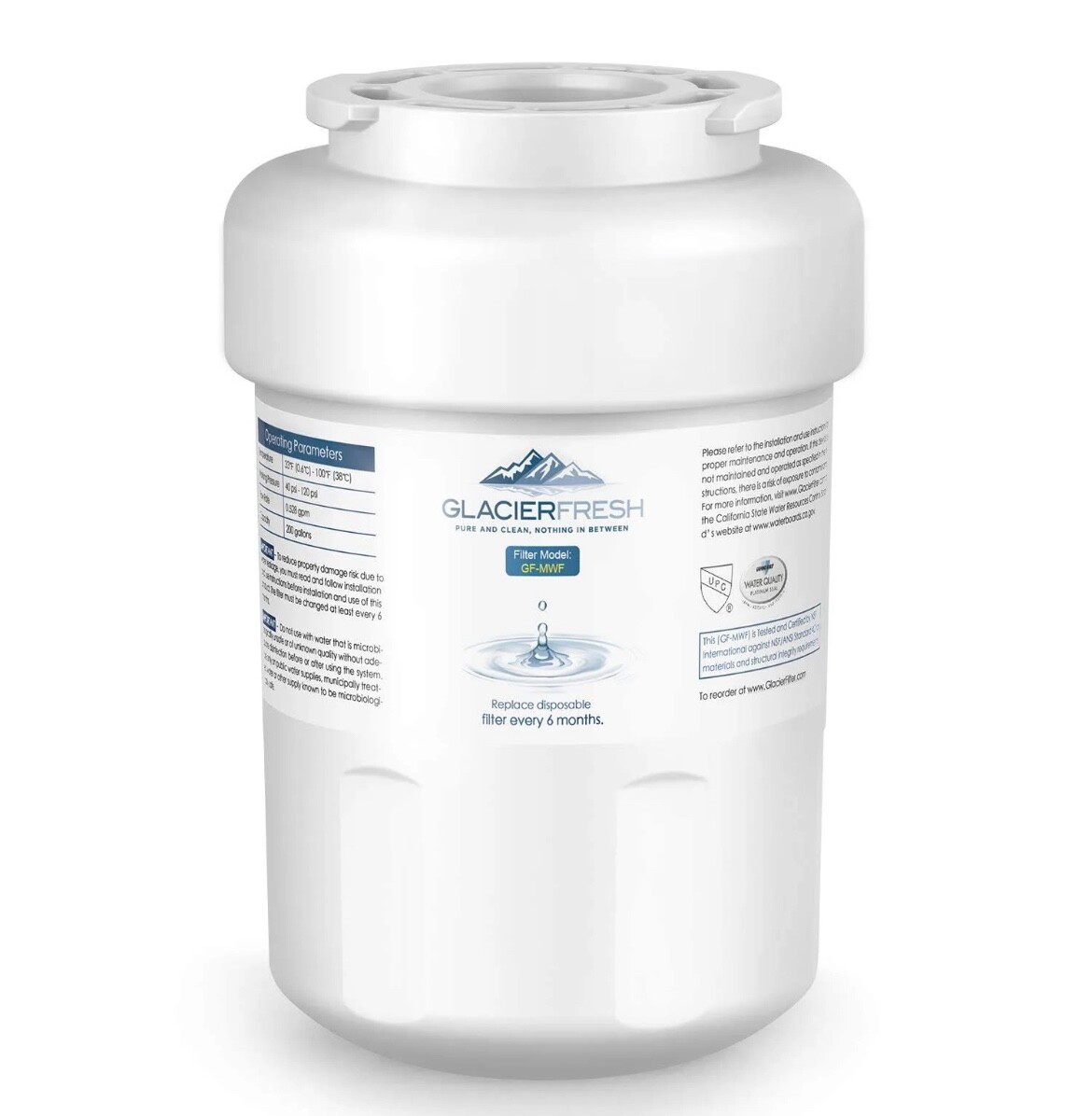 2 pack GLACIER FRESH MWF Water Filters for GE Refrigerators, NSF 42 GF-MWF