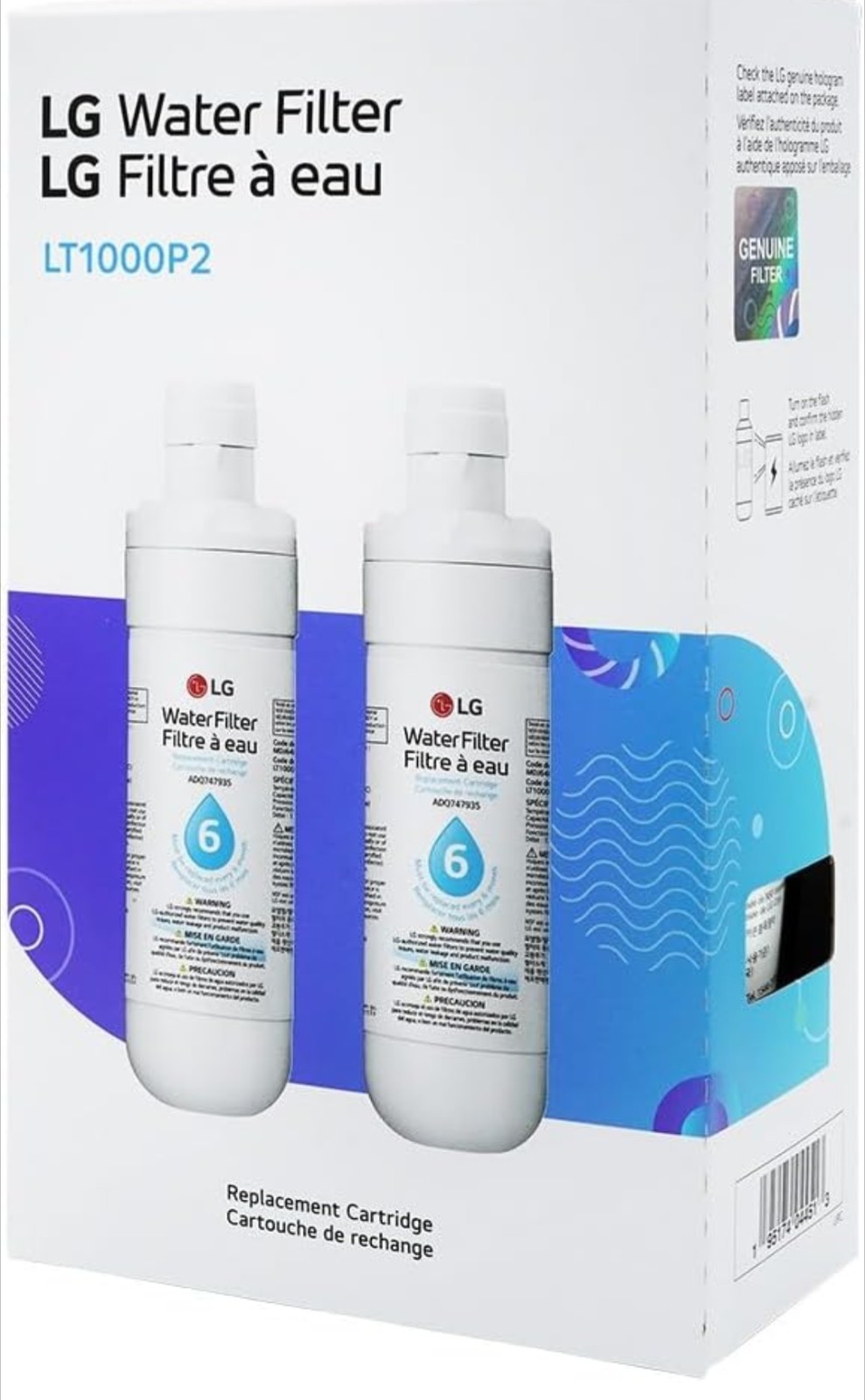 LG LT1000P2 6-Month / 200 Gallon Refrigerator Replacement Water Filter, Reduces